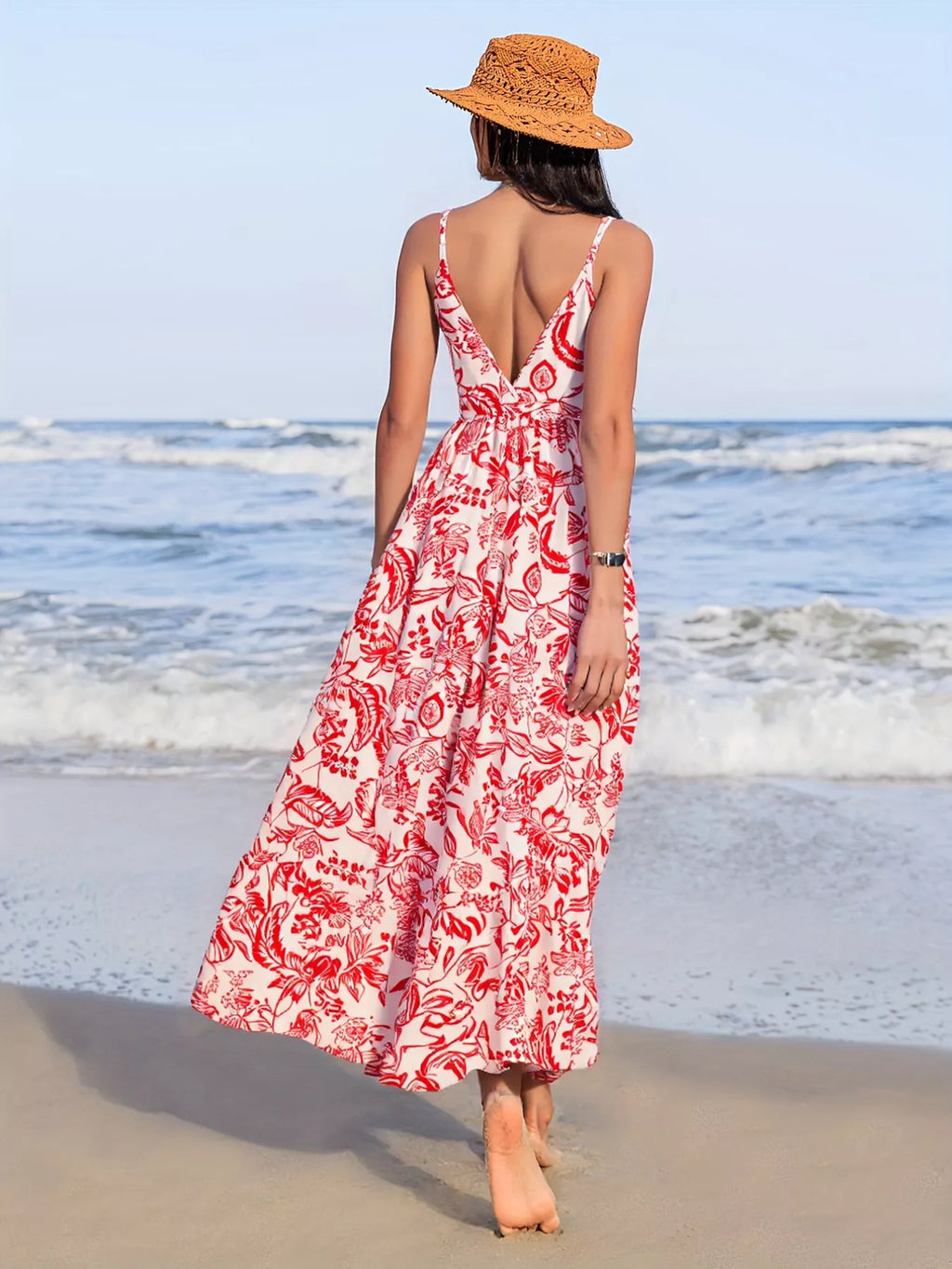 women's printed spaghetti strap midi dress - styling option