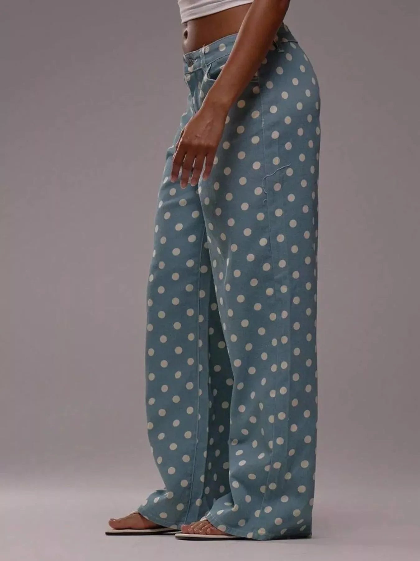 women's polka dot wide leg jeans - alternate angle
