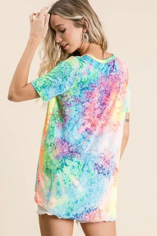 women's bibi  tie dye print jersey v neck top - styling option