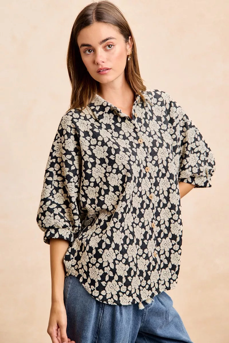 women's bibi floral jacquard short dolman sleeves shirt - product detail