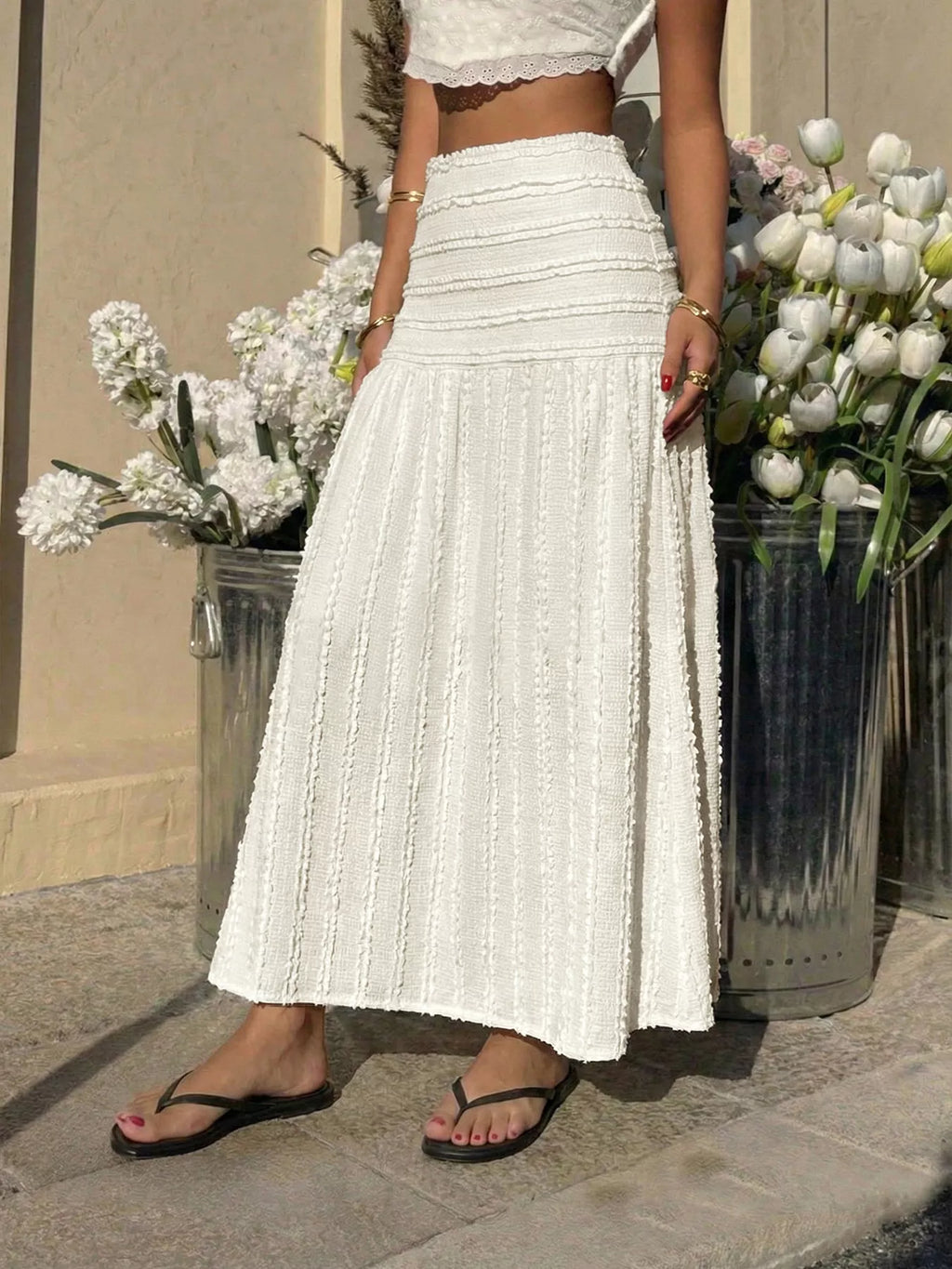 women's textured a-line midi skirt - side view