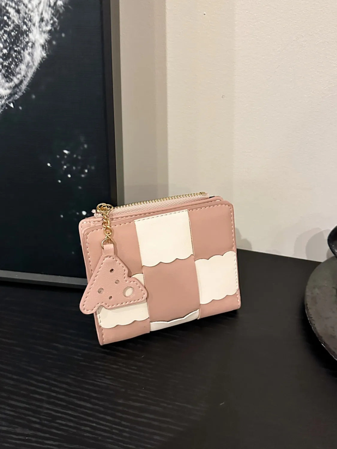 PU Leather Color Block Wallet Pale Blush One Size