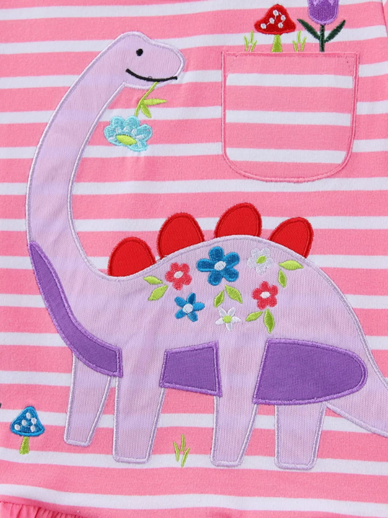 women's children's striped dinosaur embroidered casual dress - additional image