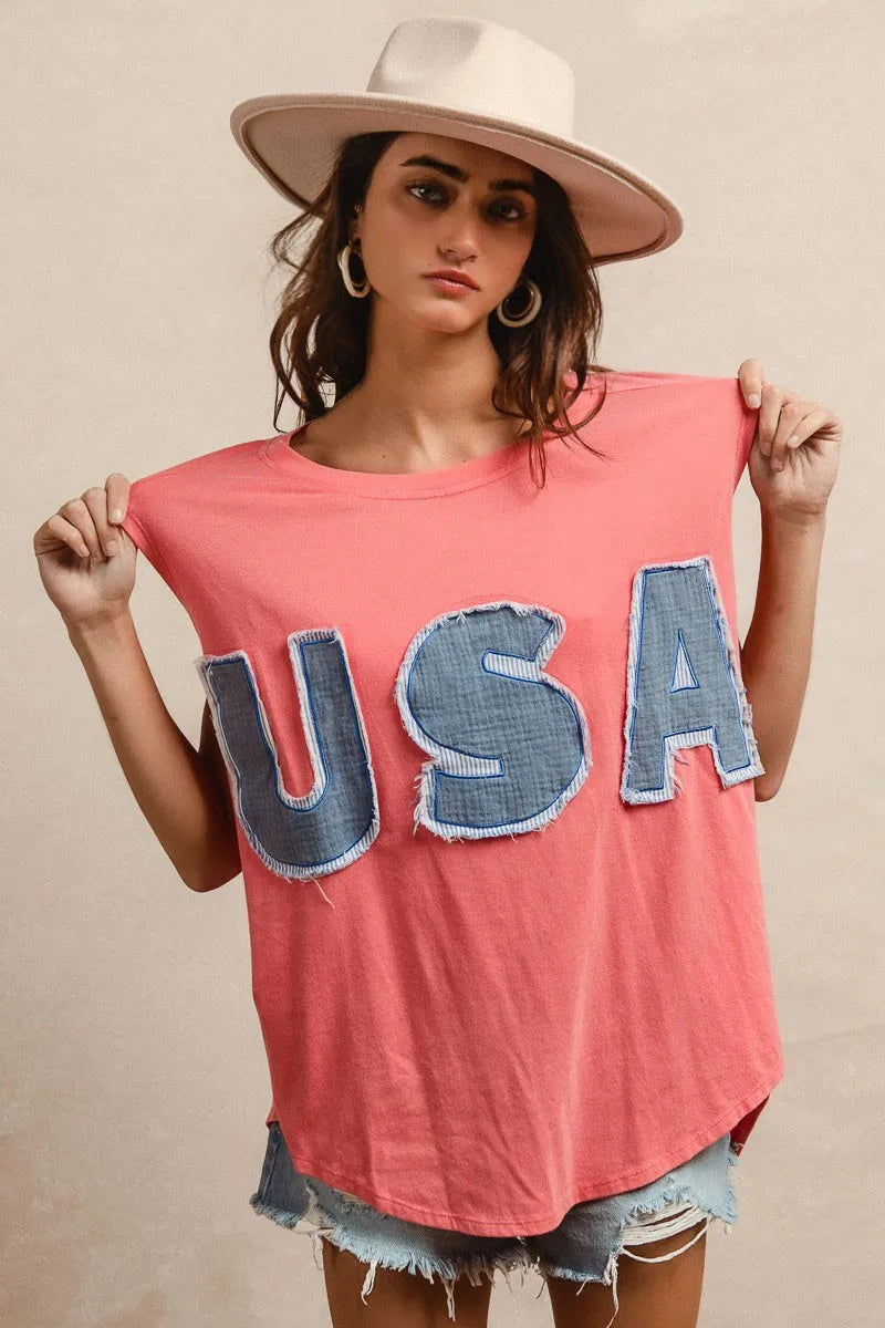 bibi washed jersey with usa patched raw cut edge detail shown as women’s outerwear