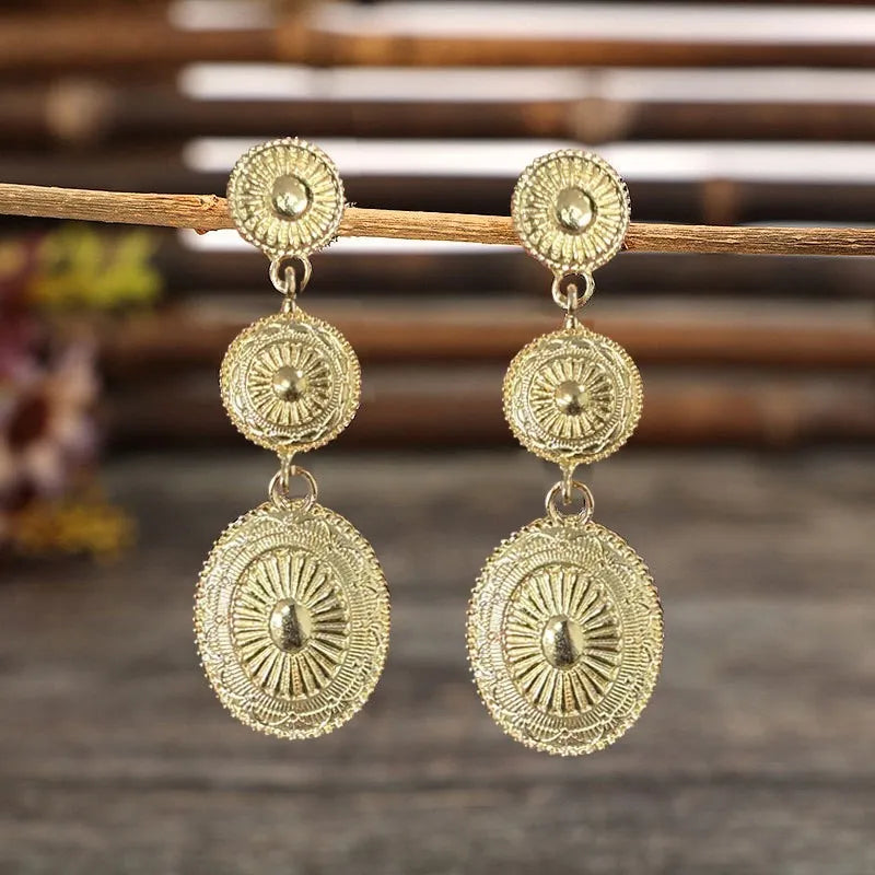 Vintage Alloy Dangle Earrings Gold One Size