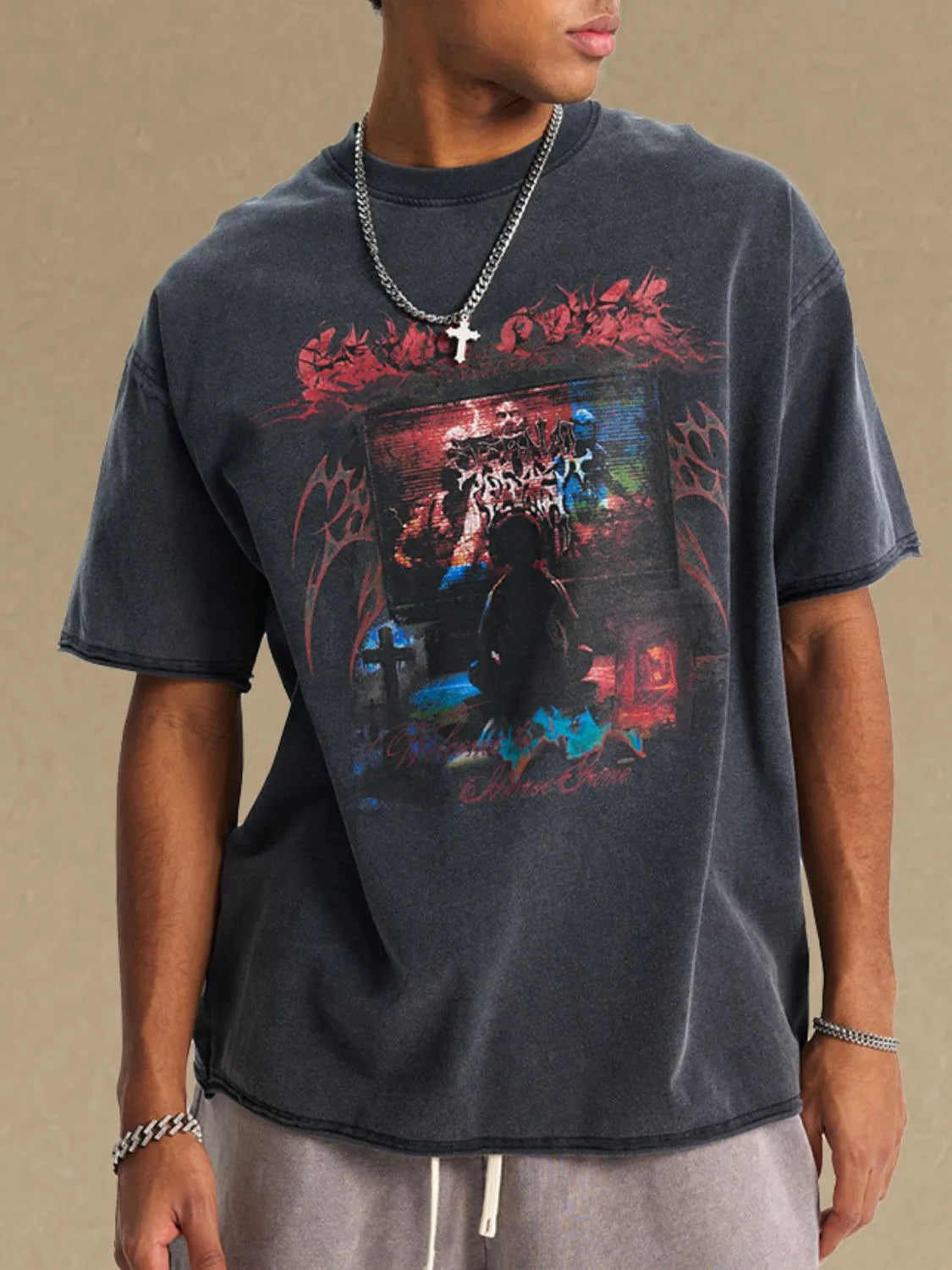 Men's Round Neck Half Sleeve Graphic T-Shirt