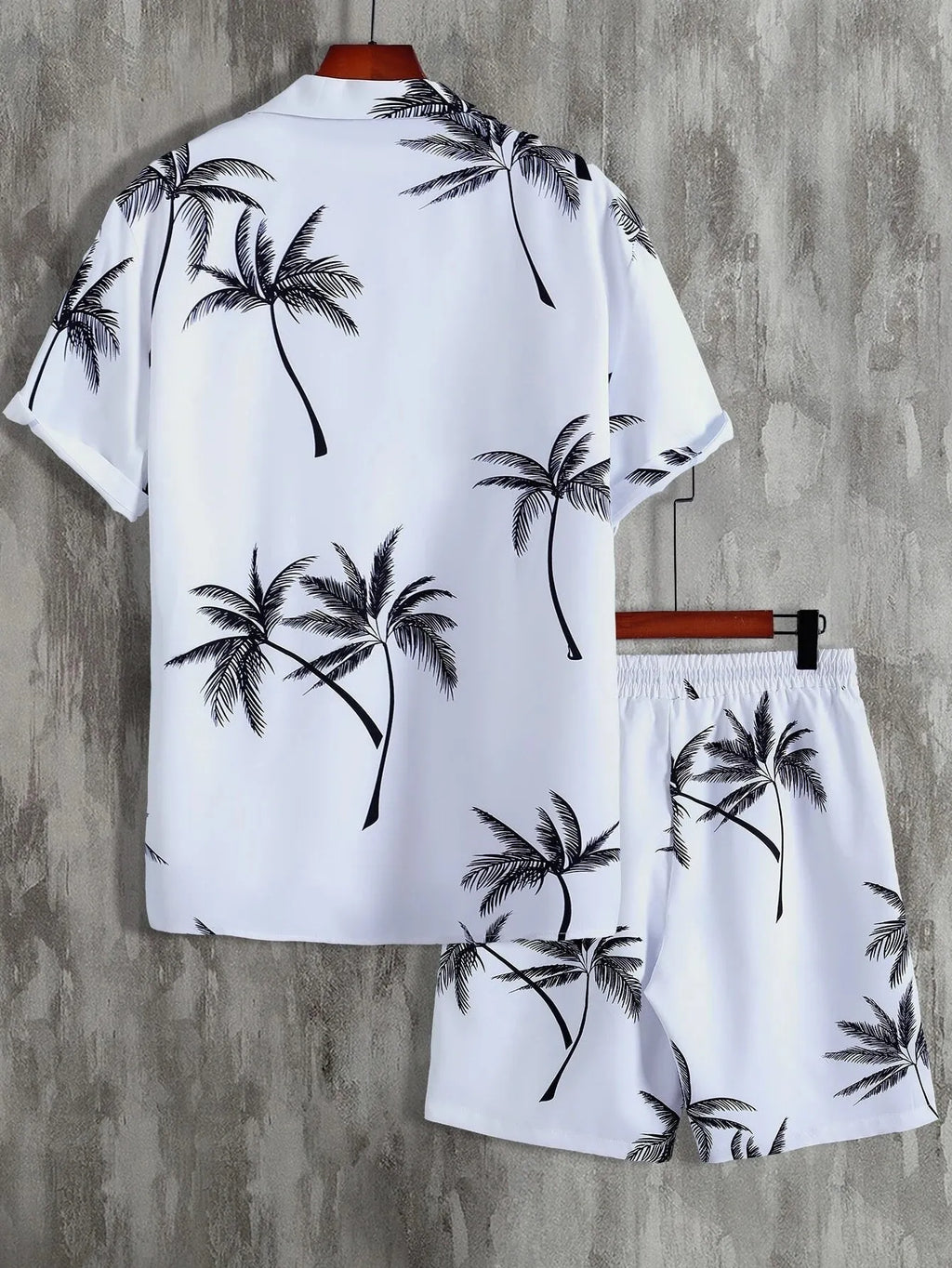 men's men's full size palm print button up shirt and shorts set plus size - styling option