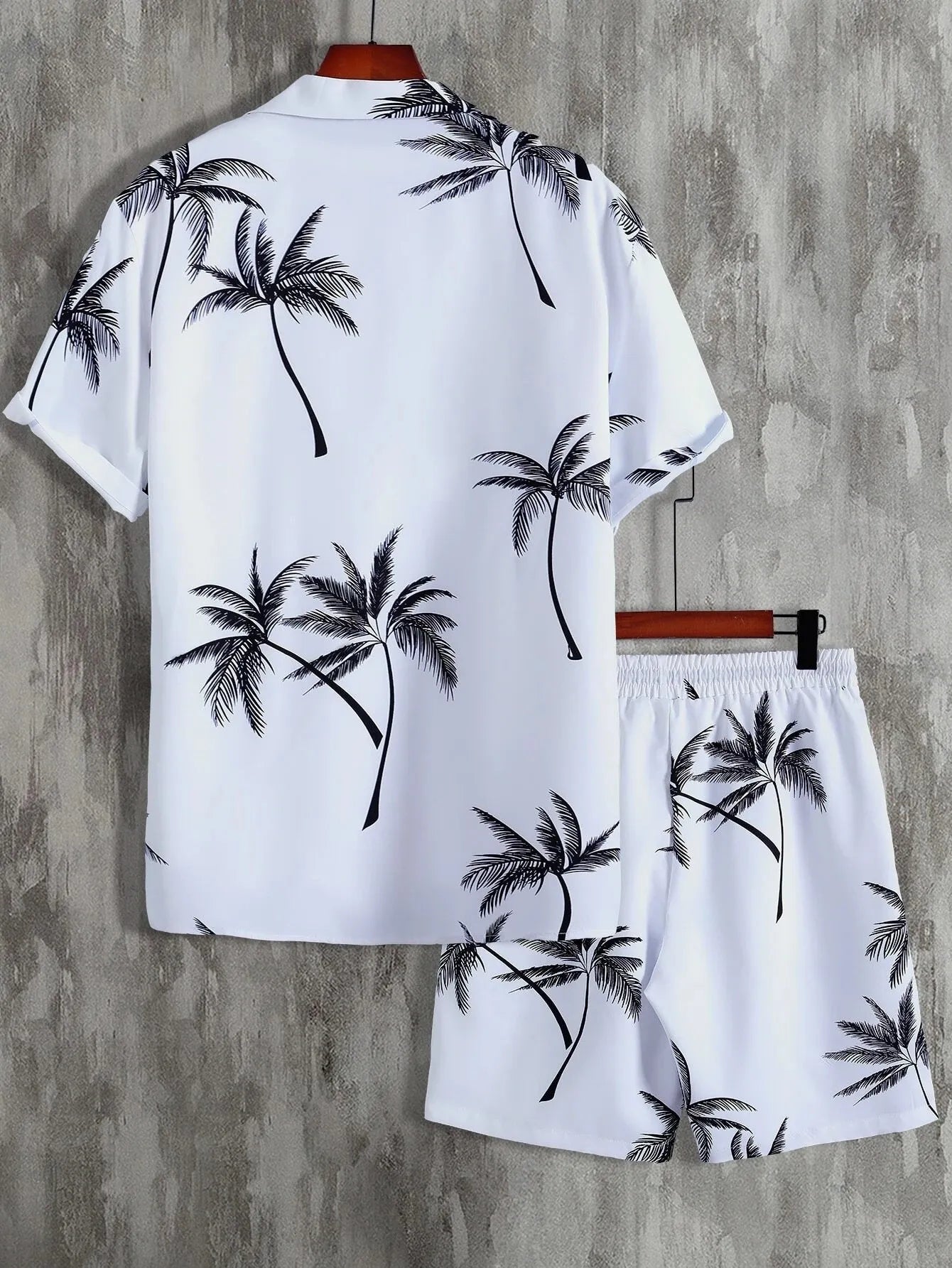 men's men's full size palm print button up shirt and shorts set plus size - styling option