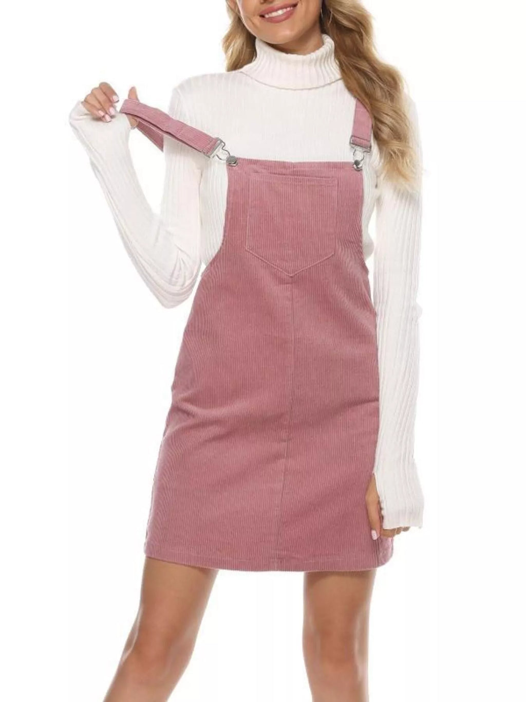 women's corduroy wide strap overall dress - second view