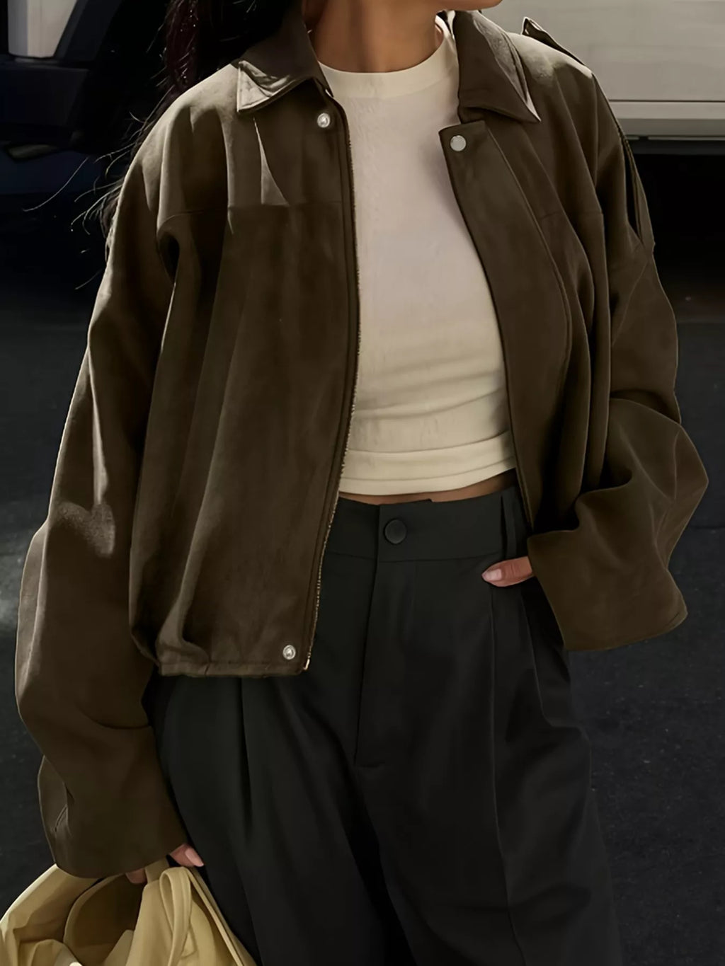 women's plus size suede cropped bomber jacket - product detail