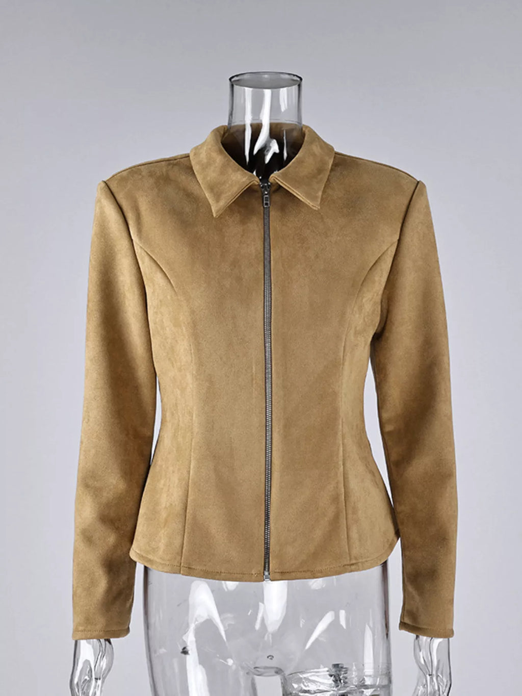 women's suede zip-up fitted jacket - styling option
