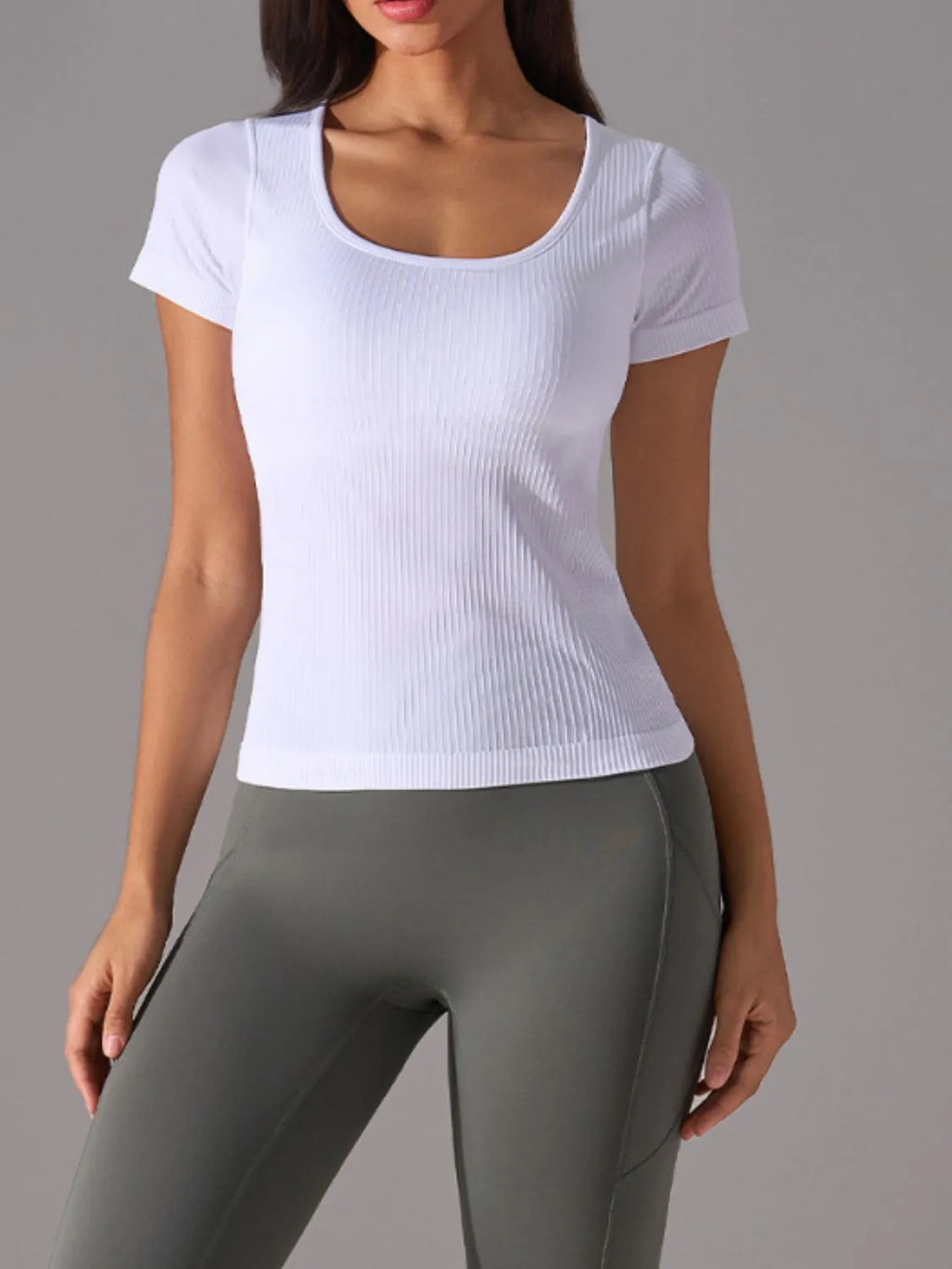 women's square neck active t-shirt with detachable chest pads - close-up detail