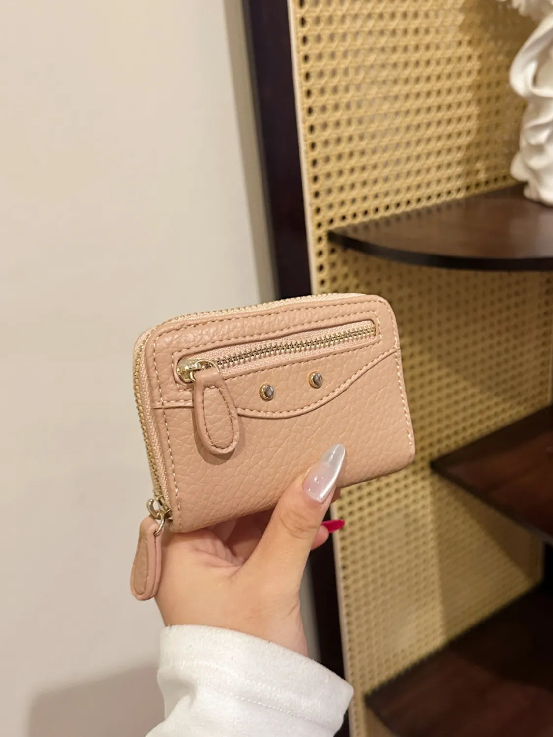 PU Leather Solid Color Card Case Pale Blush One Size