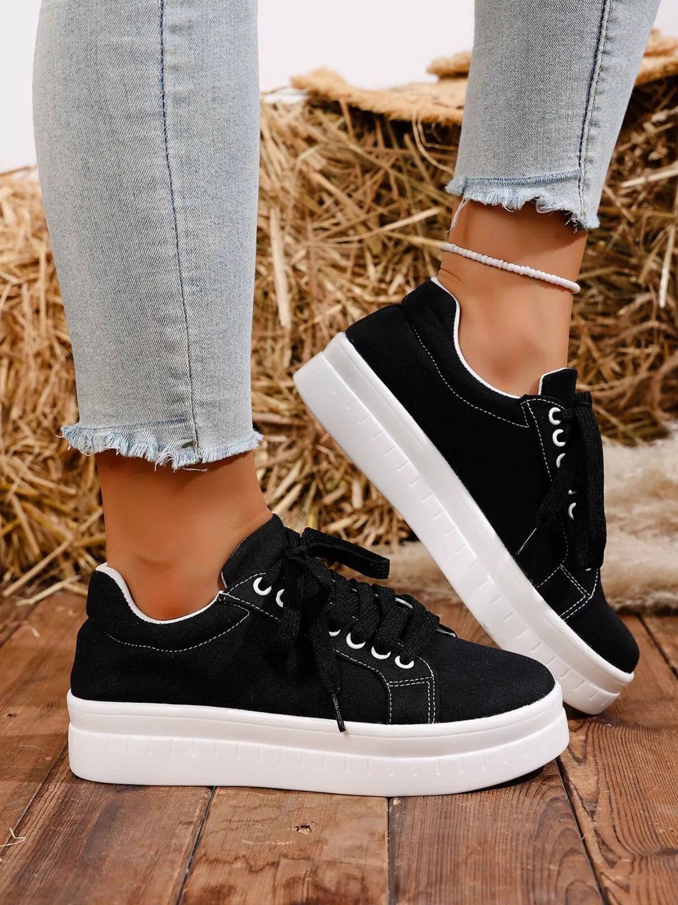 women's lace up platform sneakers - lifestyle shot