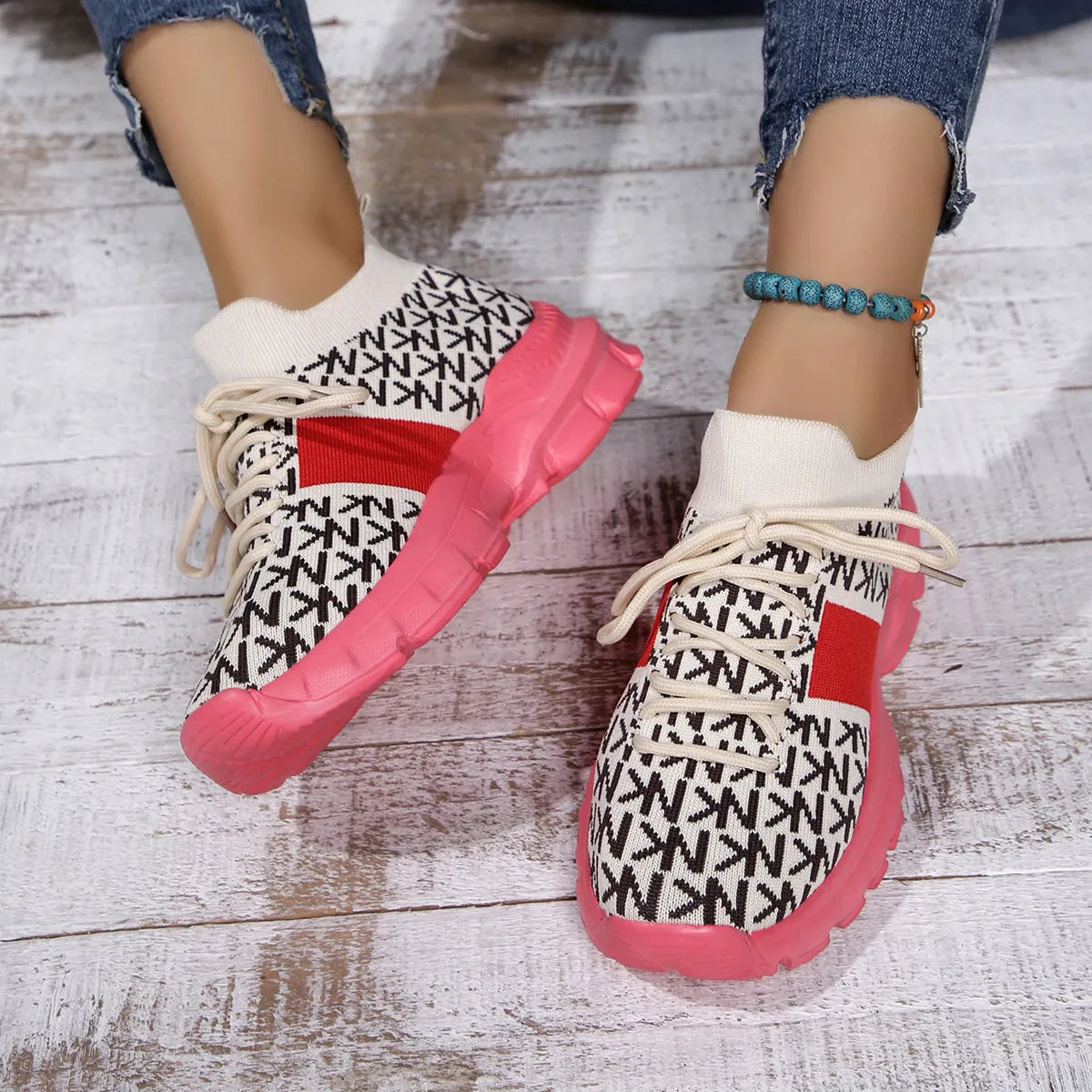 women's round toe lace up sneakers - main product image