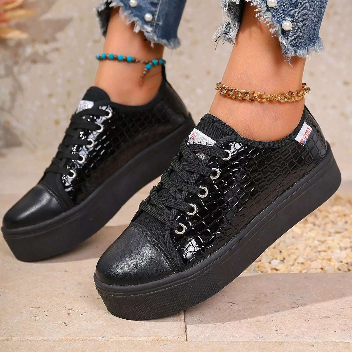women's round toe platform sneakers - side view