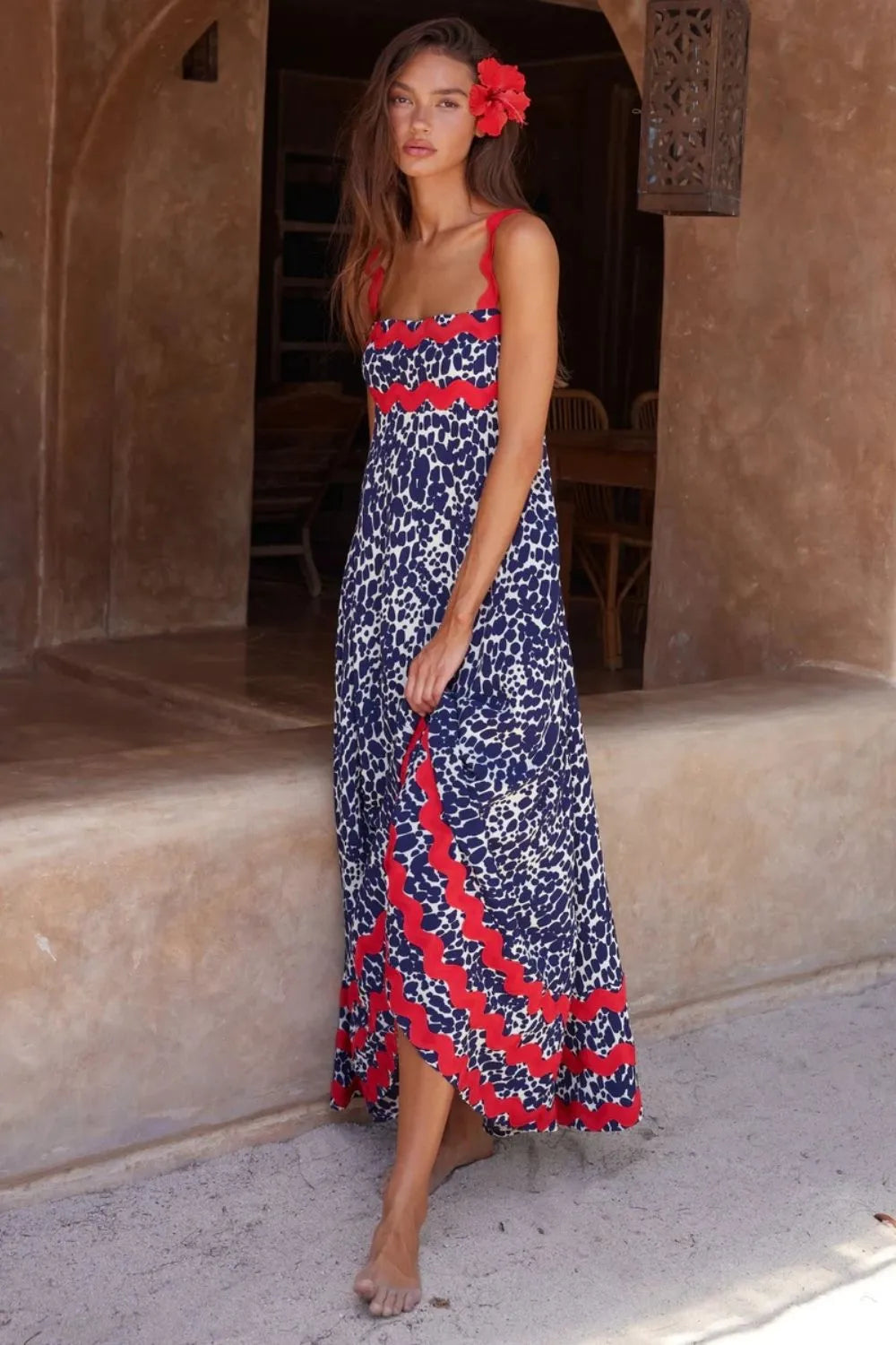 Printed Square Neck Wide Strap Maxi Dress – Trending Now – Donjane