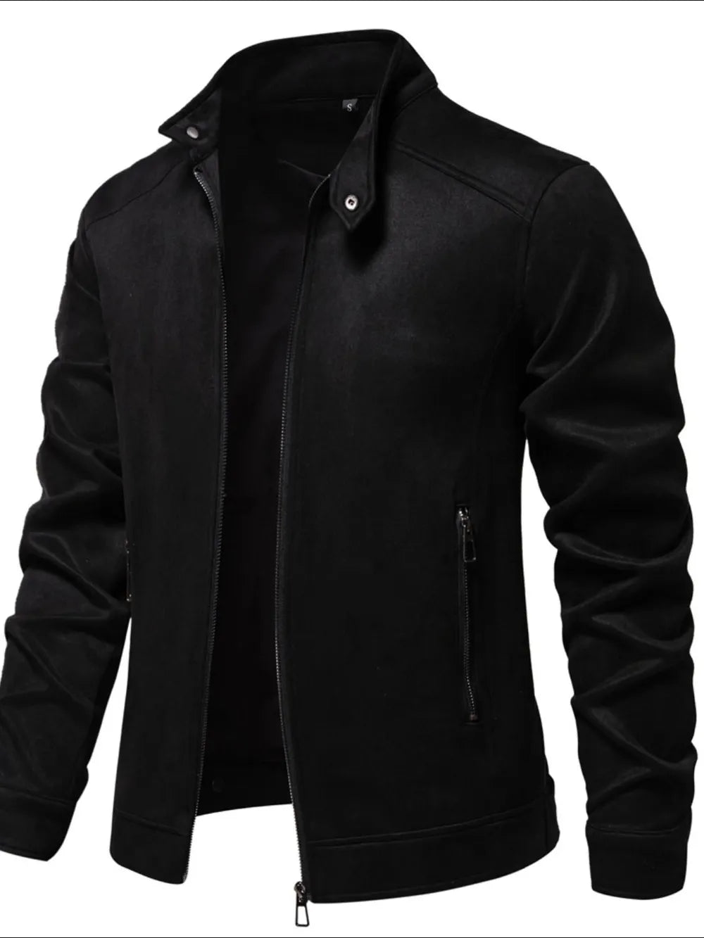Men's Zip Up Long Sleeve Biker Jacket Black
