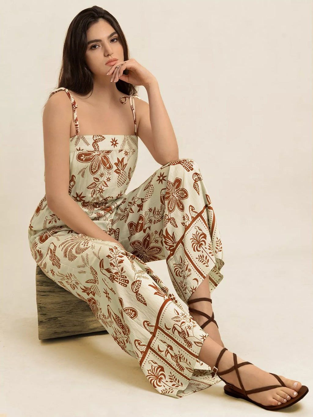 women's tie strap wide leg jumpsuit - additional image