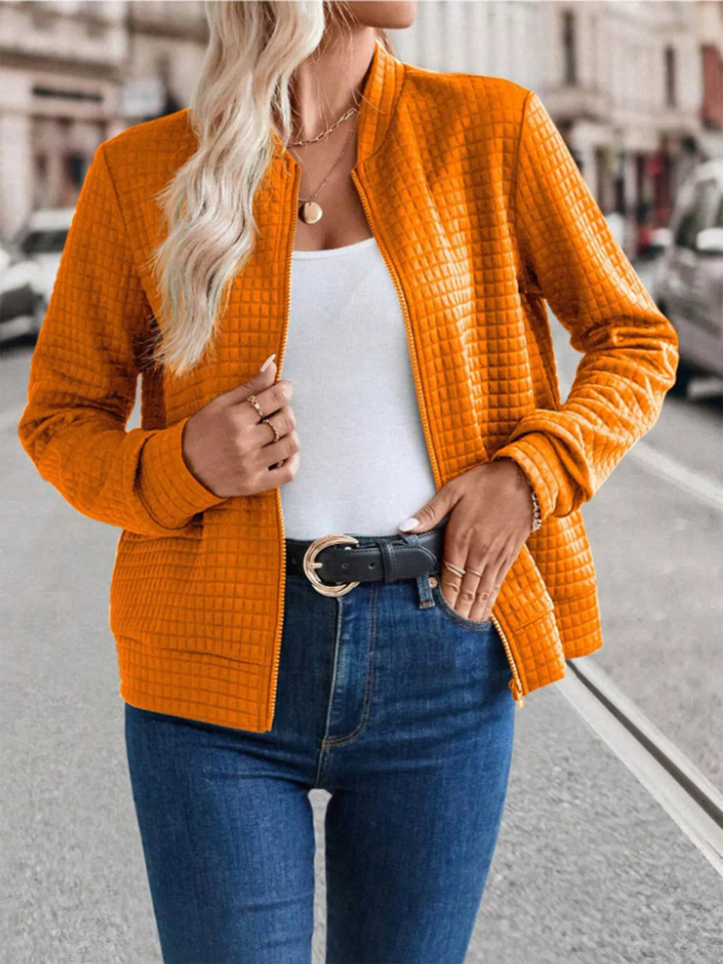women's textured zip-up long sleeve jacket - extra view