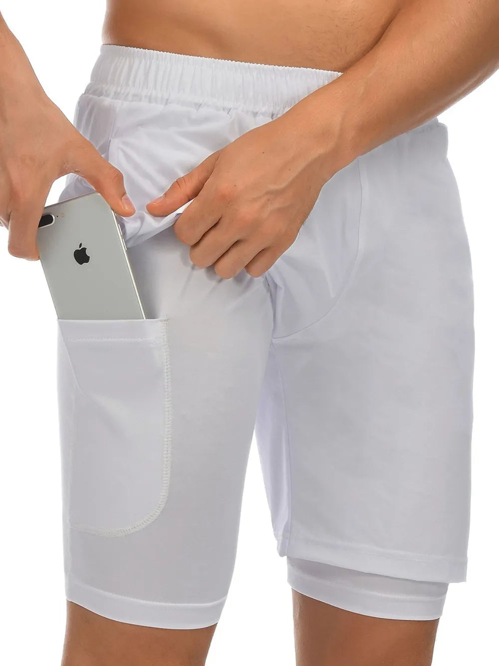 Men's Elastic Waist Active Shorts White