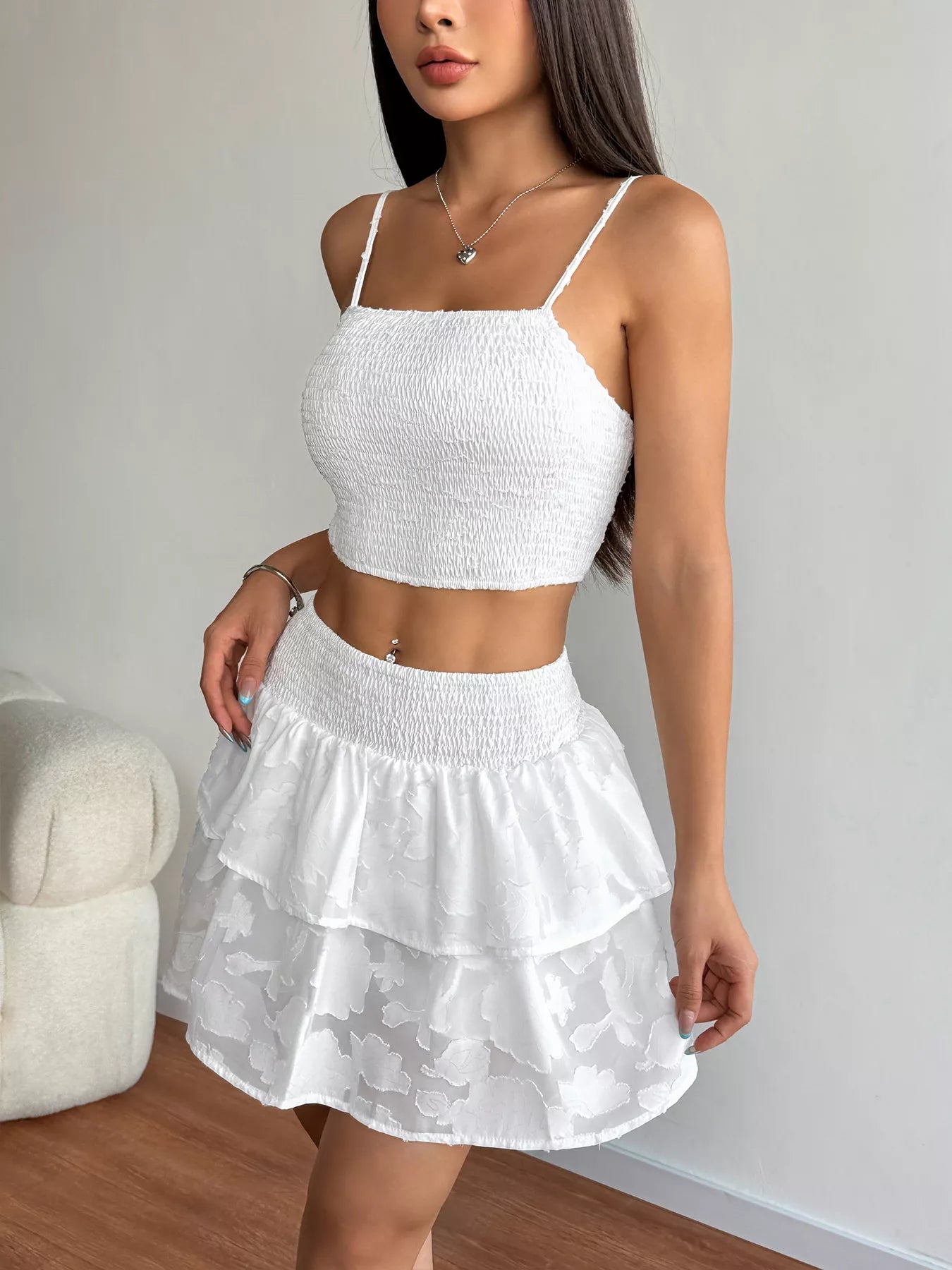 women's smocked crop top & ruffle mini skirt set - extra view