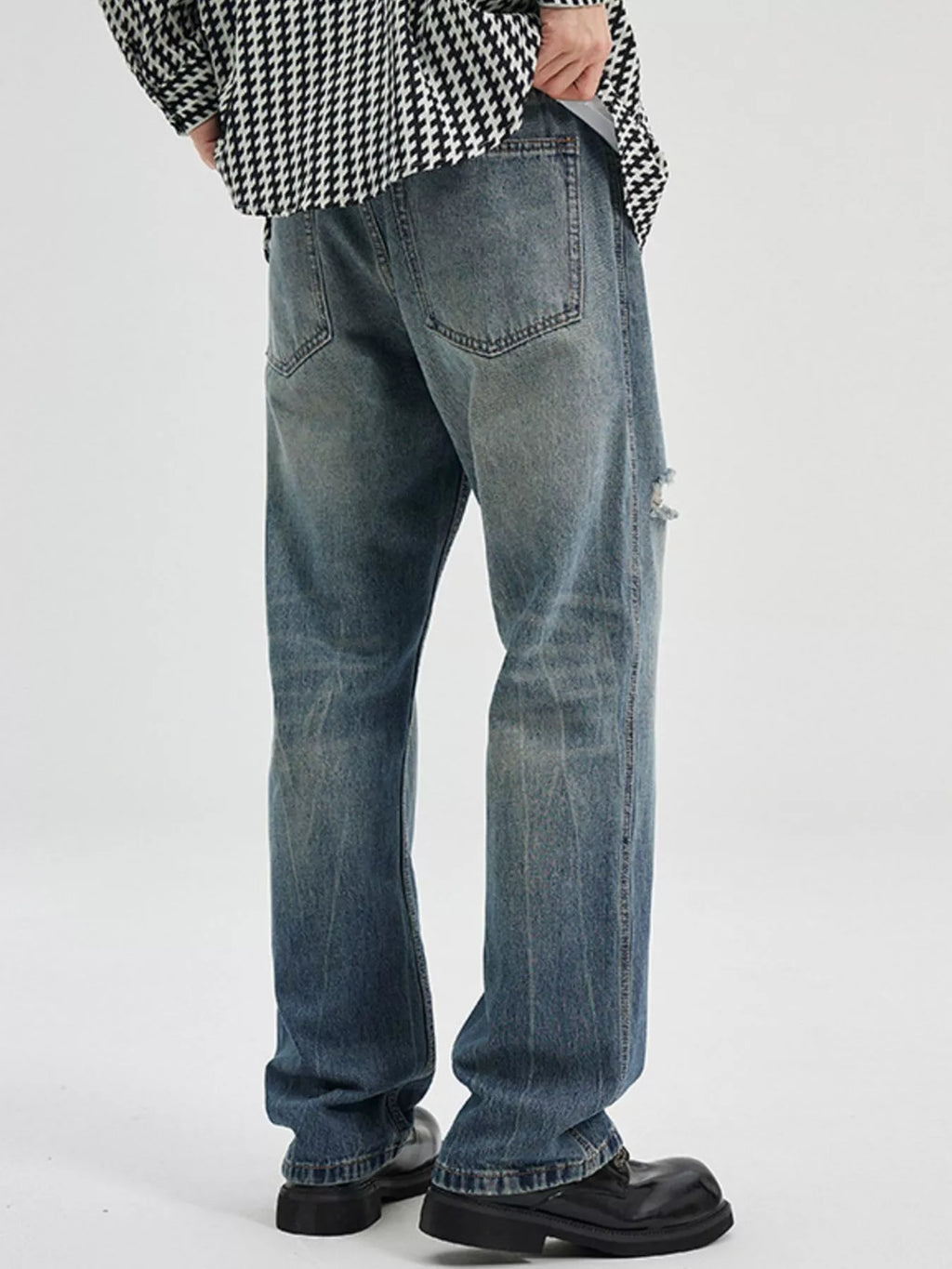 men's men's washed ripped bootcut jeans - product detail