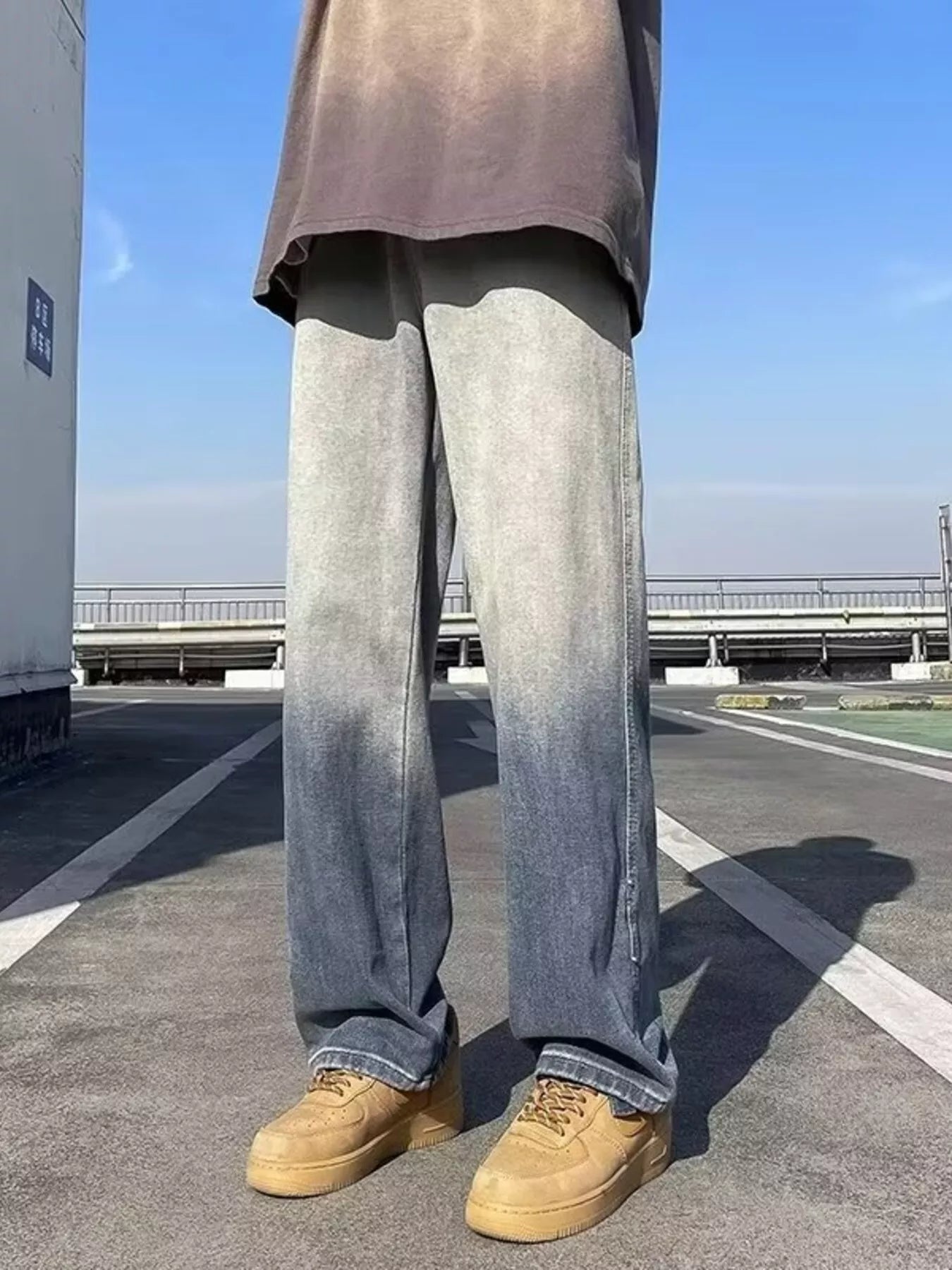men's men's full size vintage wash wide leg jeans plus size - styling option