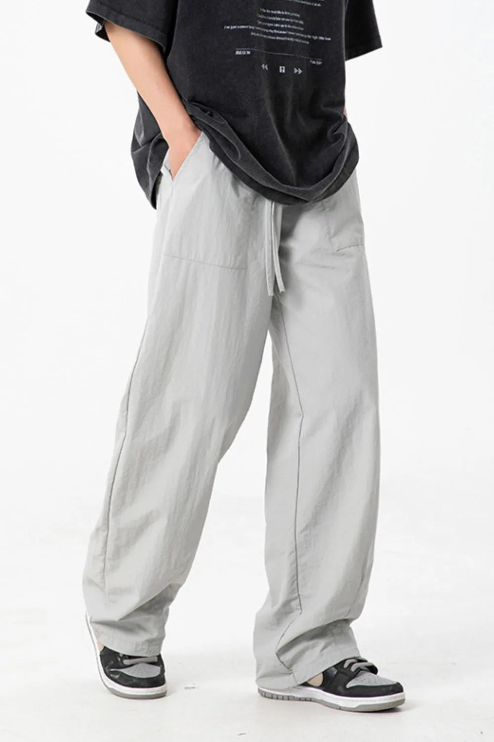 Men's Full Size Drawstring Pants with Pockets Plus Size White