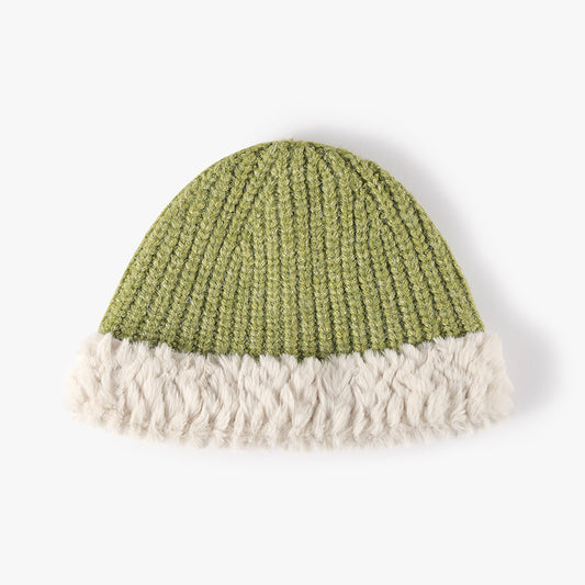 Fuzzy Hem Knit Hat Lime One Size