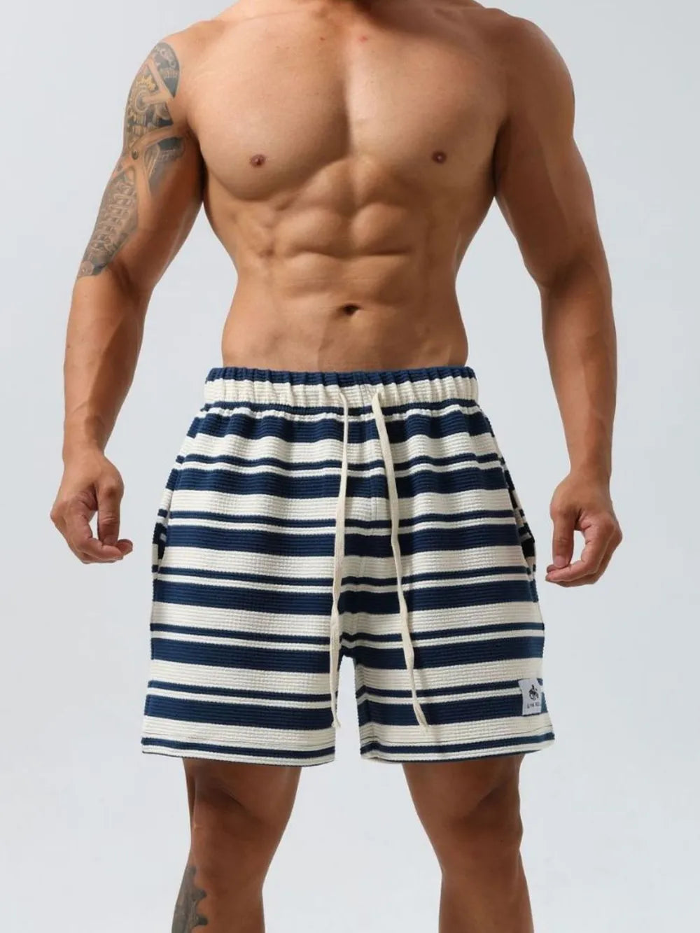 men's plus size drawstring striped shorts styled as a men’s shorts