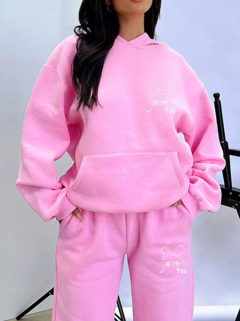 women's dropped shoulder hoodie and pants set - additional image