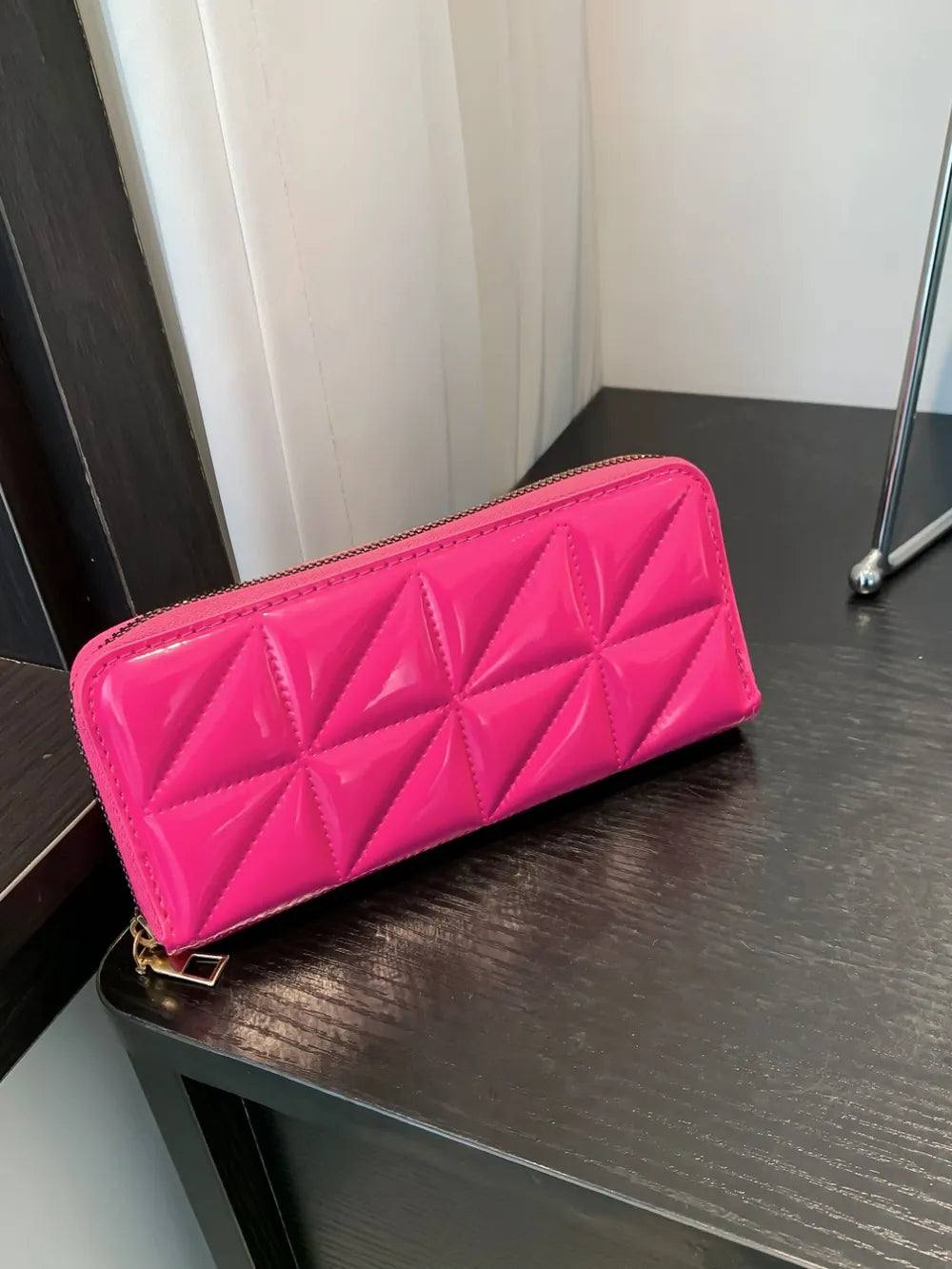 PU Leather Solid Color Wallet Hot Pink One Size