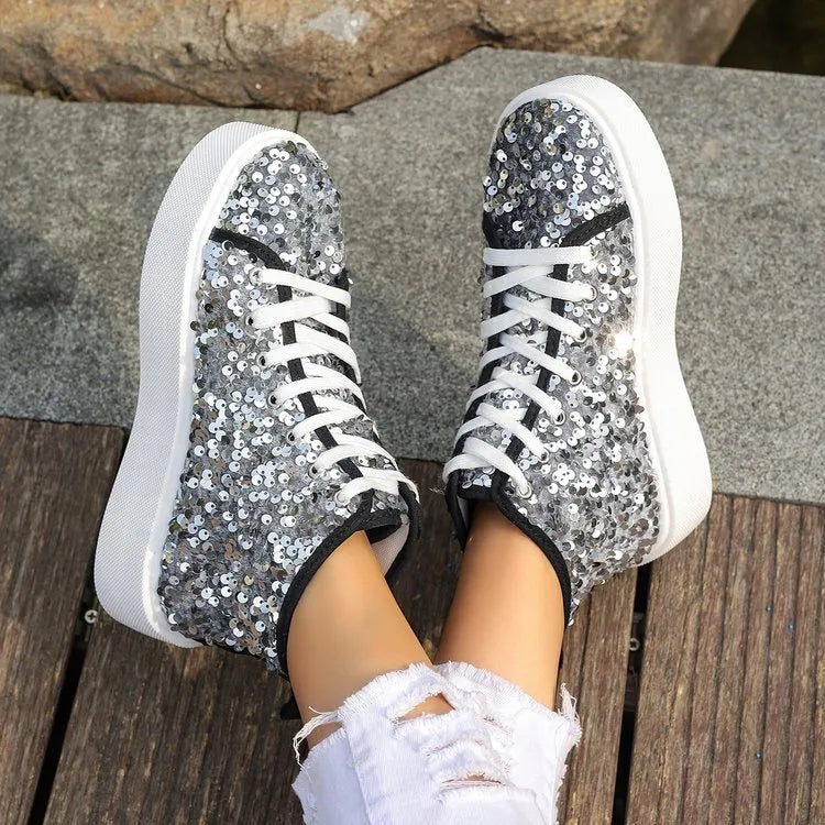 women's sequin round toe platform sneakers - styling option
