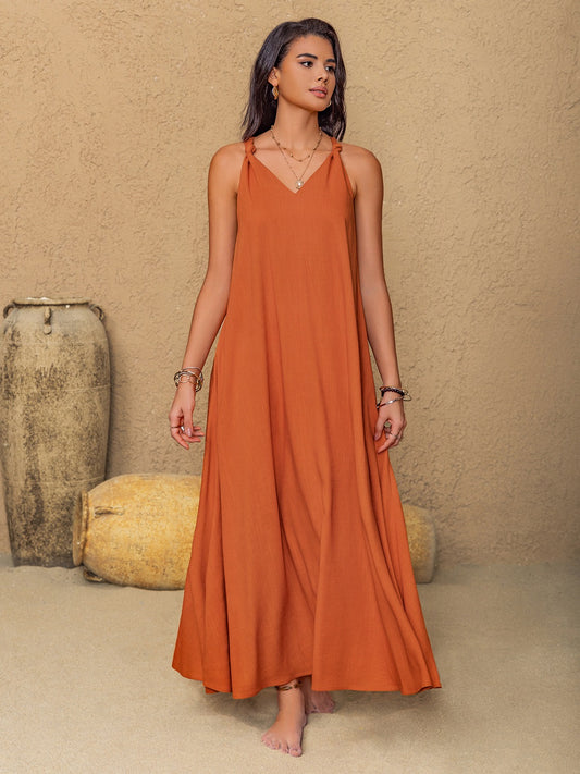 Ruched Twisted Back Sleeveless Maxi Cami Dress Pumpkin