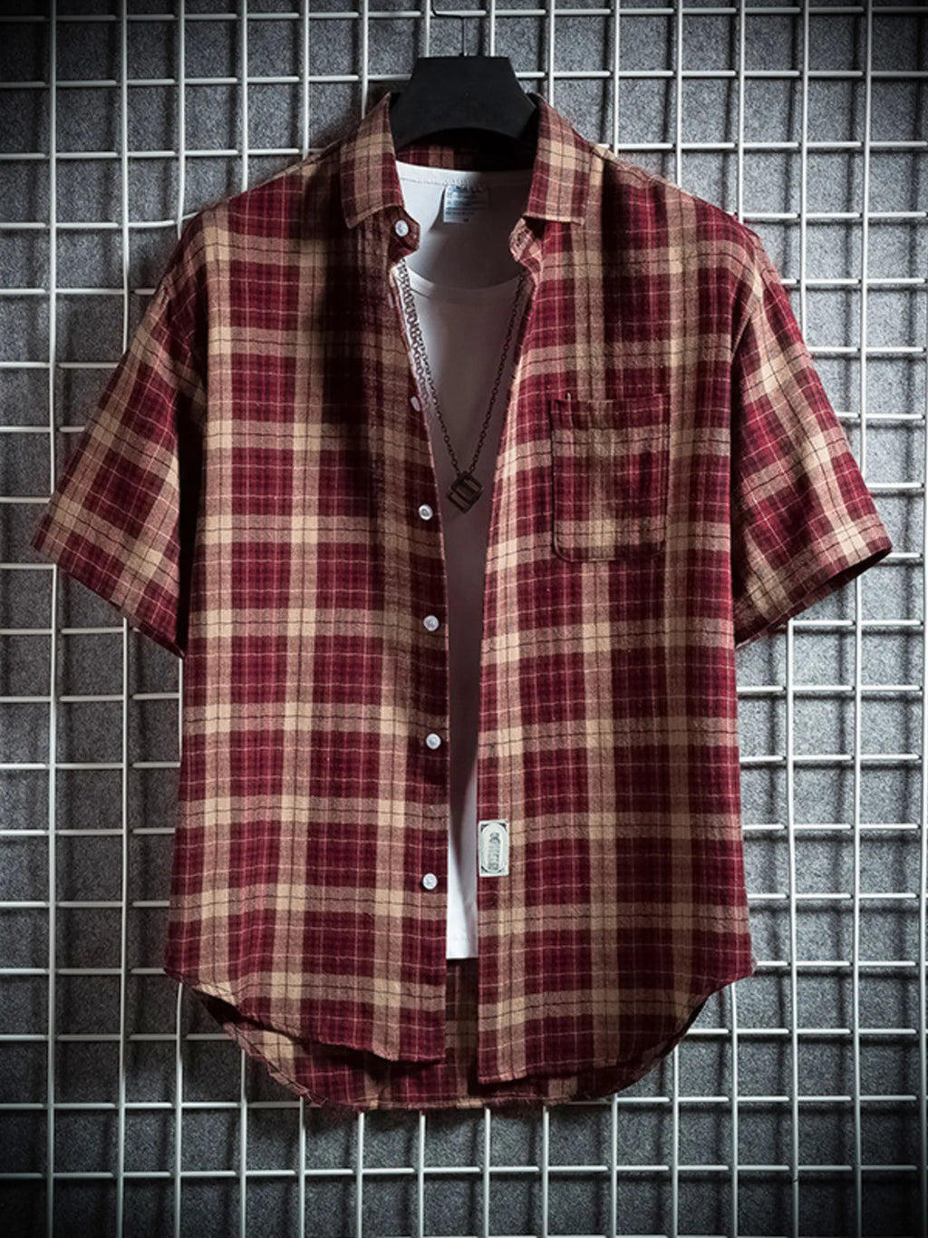 men's men's plus size casual plaid short sleeve shirt - product showcase