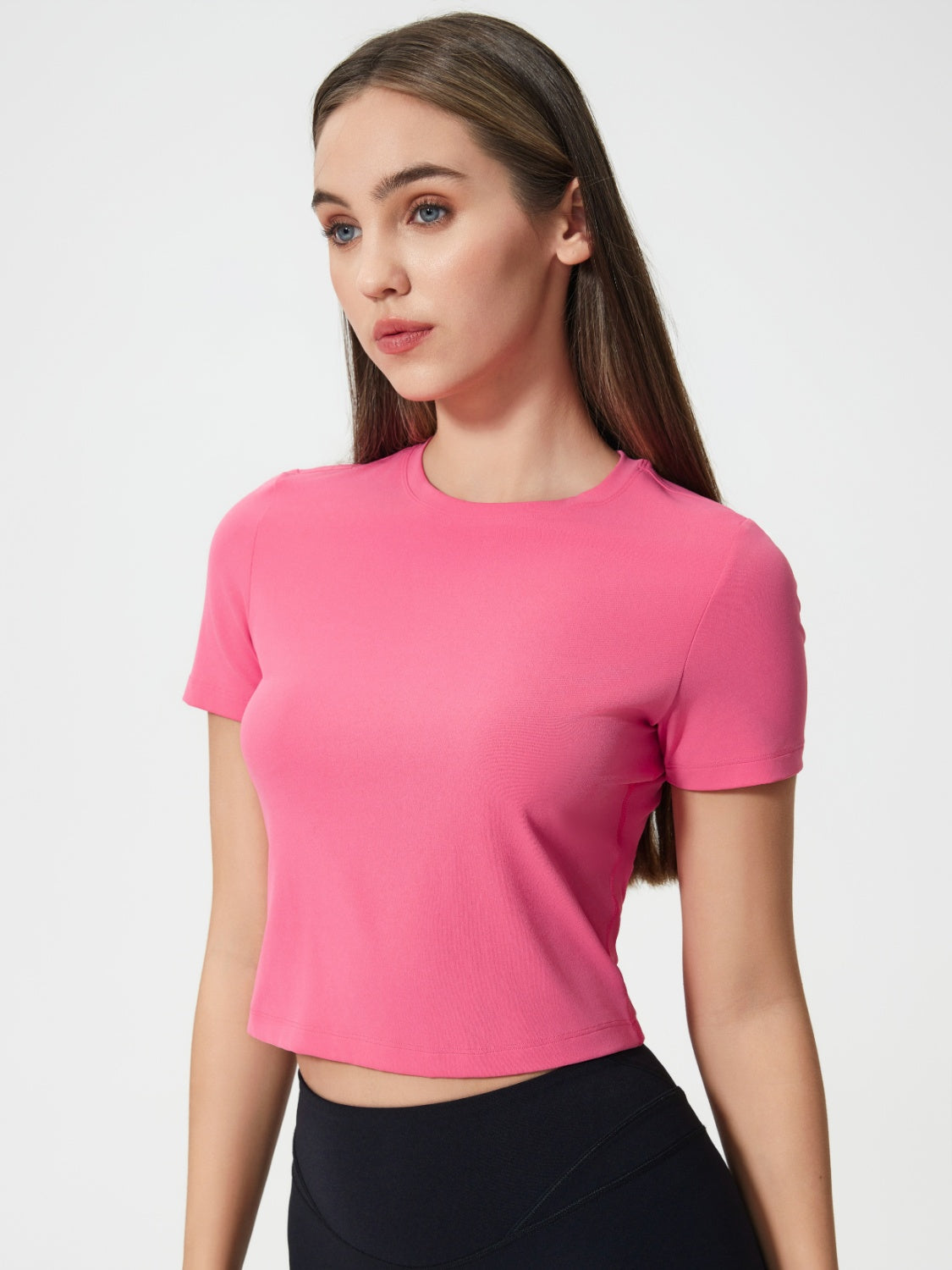 Millennia Round Neck Short Sleeve Active T-Shirt Fuchsia Pink