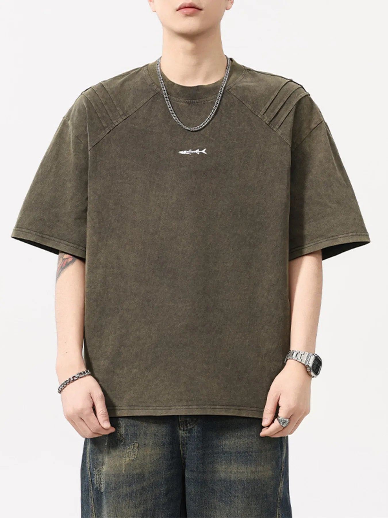 men's men's plus size vintage washed round neck tee - alternate angle