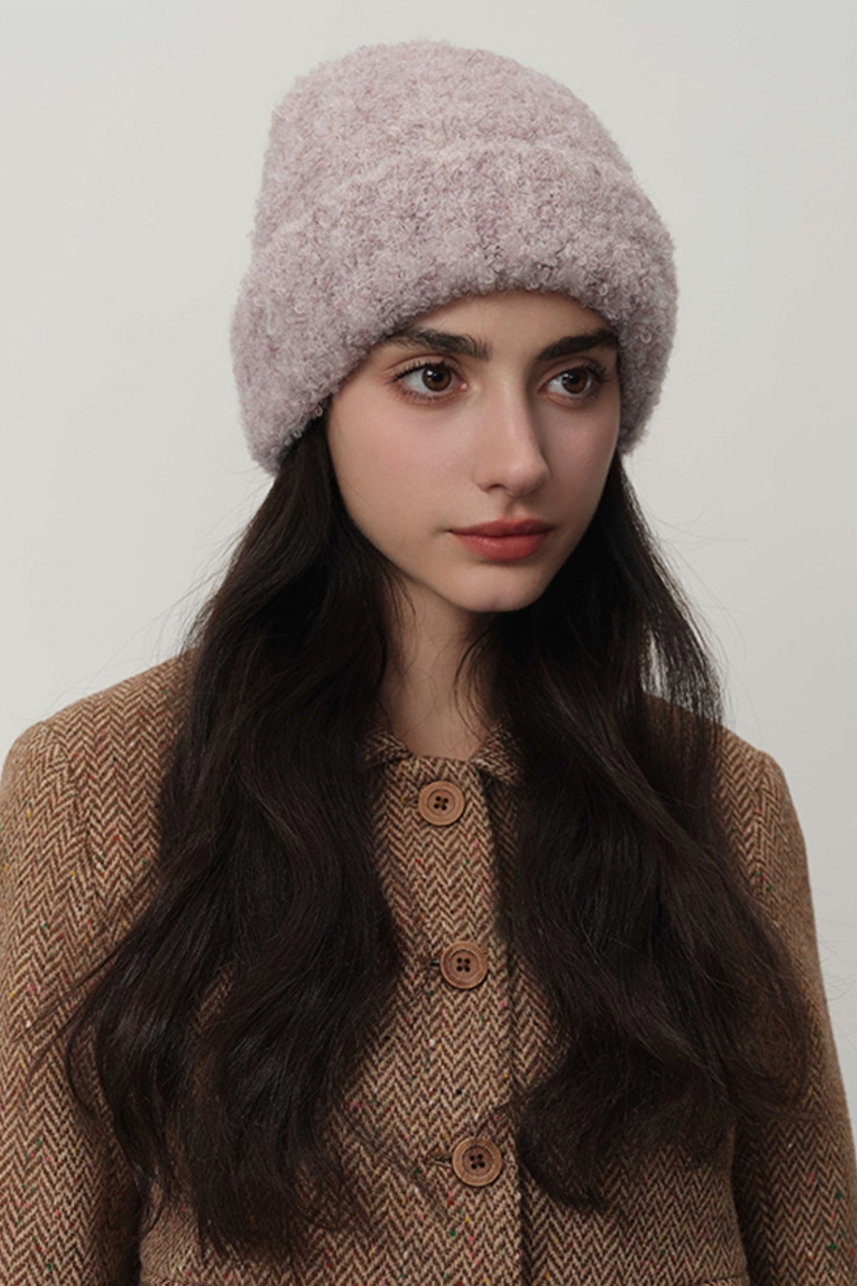 Solid Color Thermal Knit Hat Mauve One Size