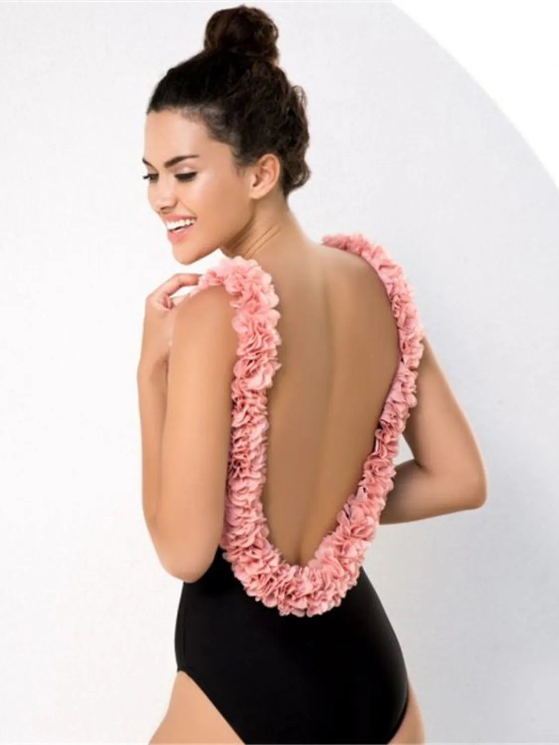 Backless Petal Strap Parent-Child Swimsuit Mom-Black