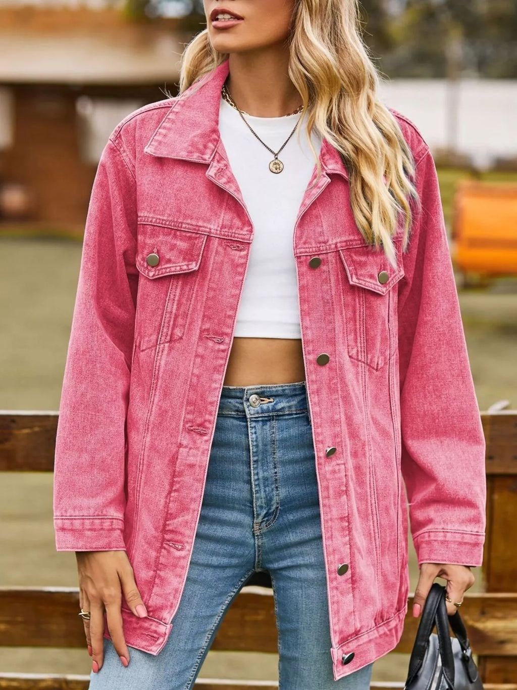 women's button down washed denim jacket - second view