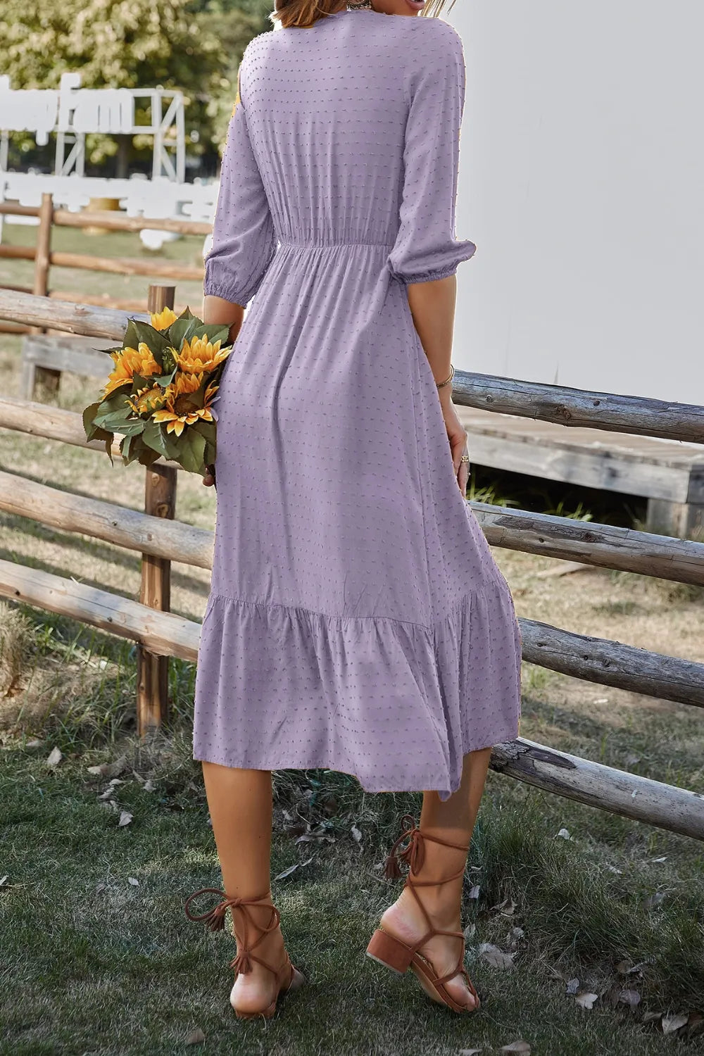 Devine Lace Detail V-Neck Midi Dress