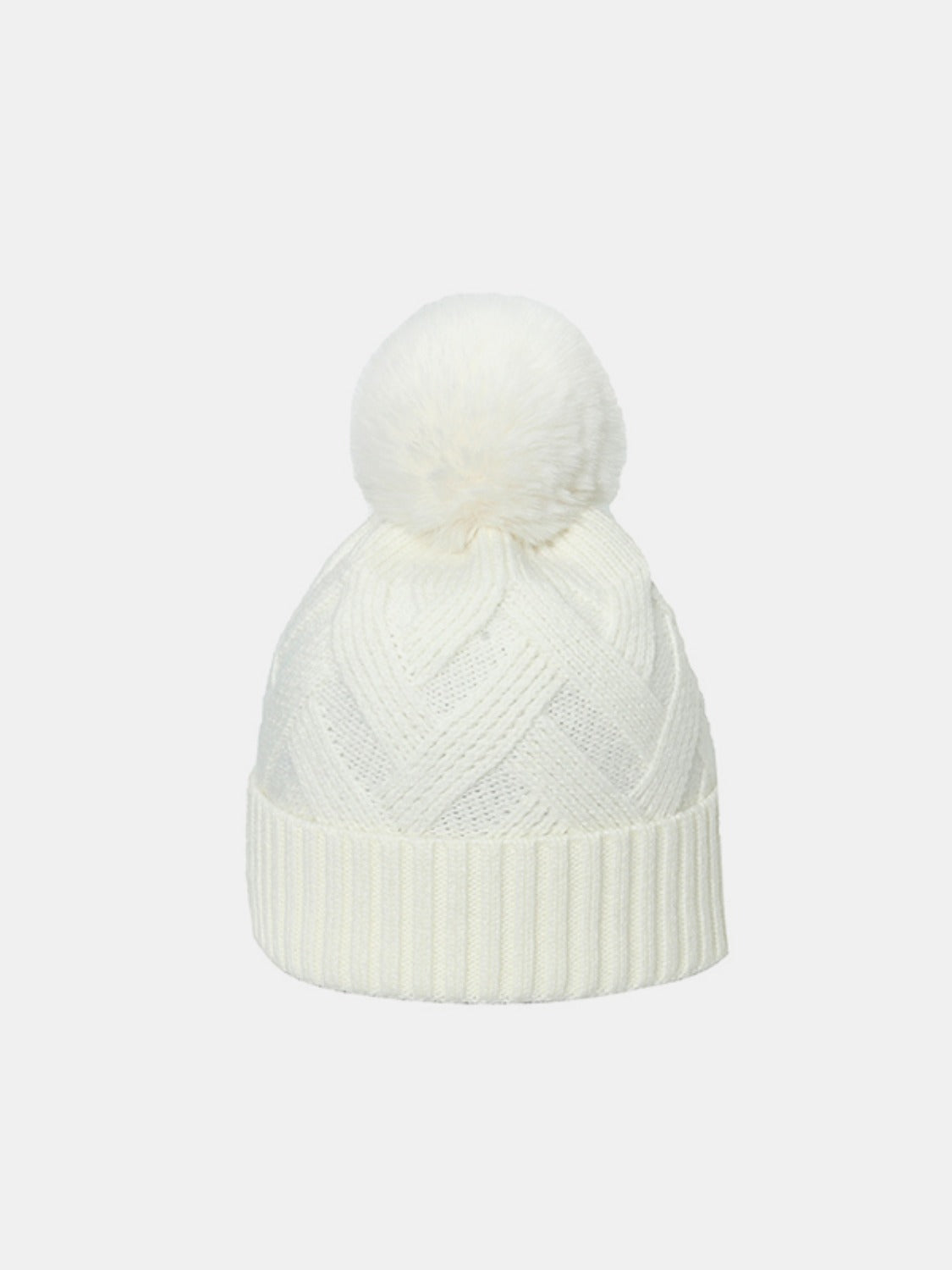 Roll Rim Hat with Pompom Ivory One Size