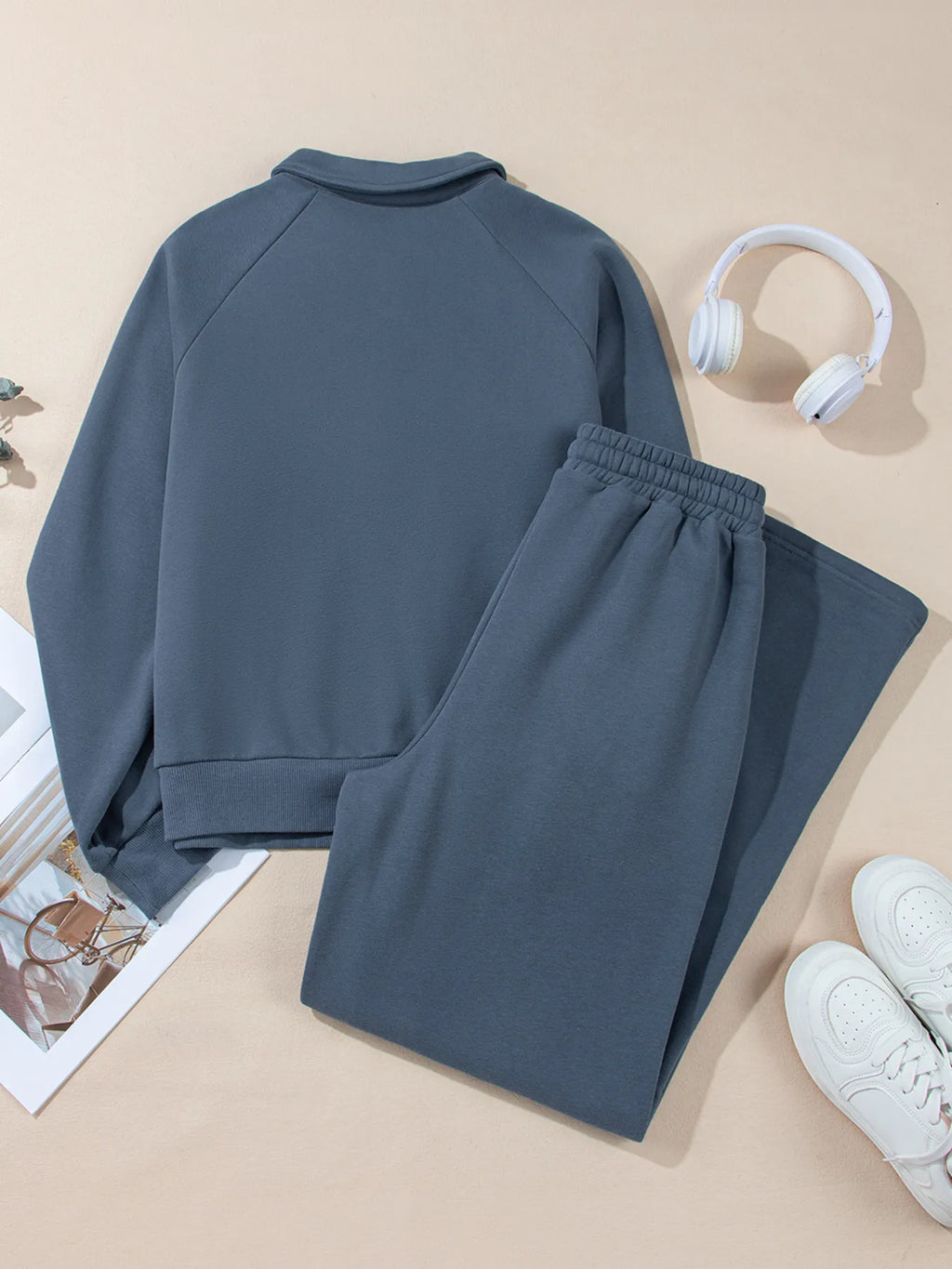 women's collared sweatshirt and high waist pants active set - additional image
