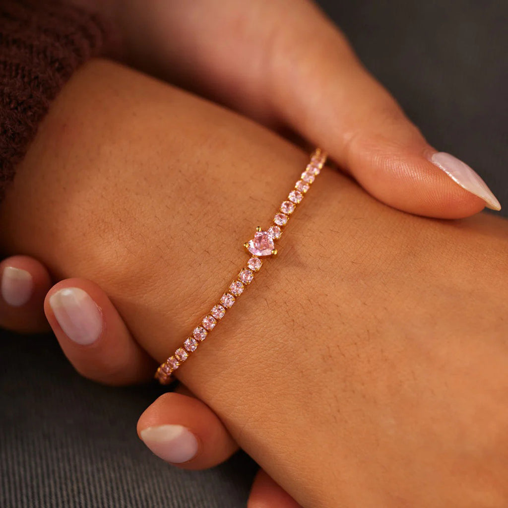 heart shape inlaid zircon 18k gold-plated bracelet shown as ring