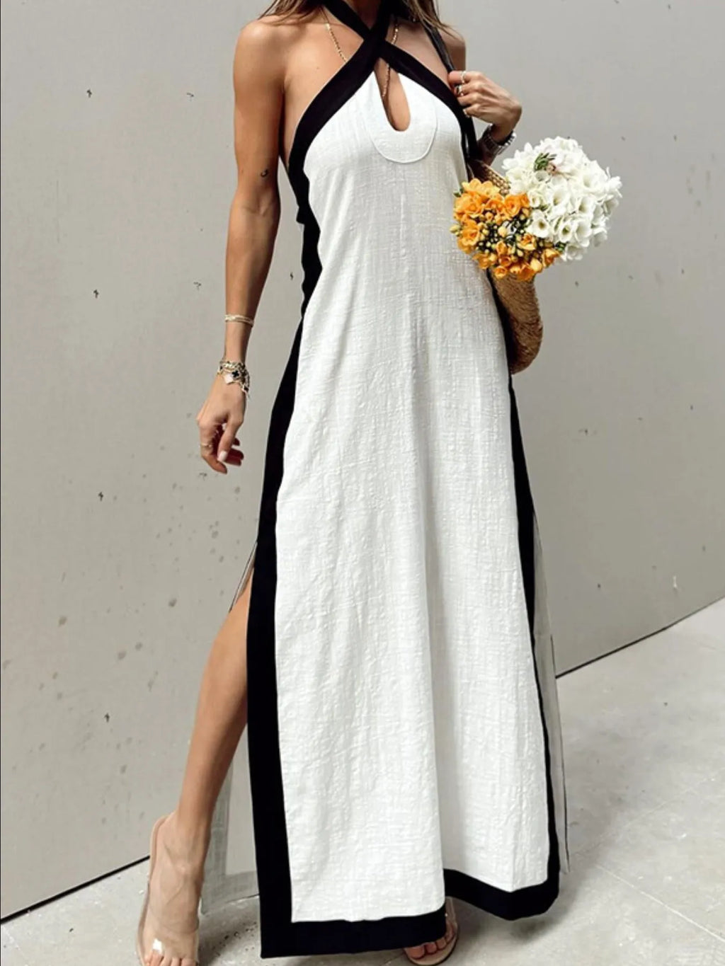 women's contrast halter sleeveless maxi dress - additional image