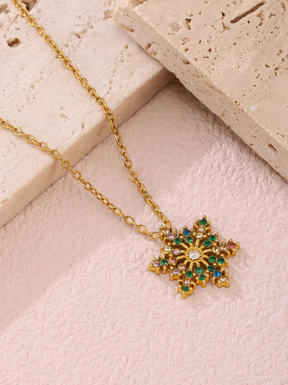 stainless steel inland zircon snowflake necklace styled as a women’s activewear