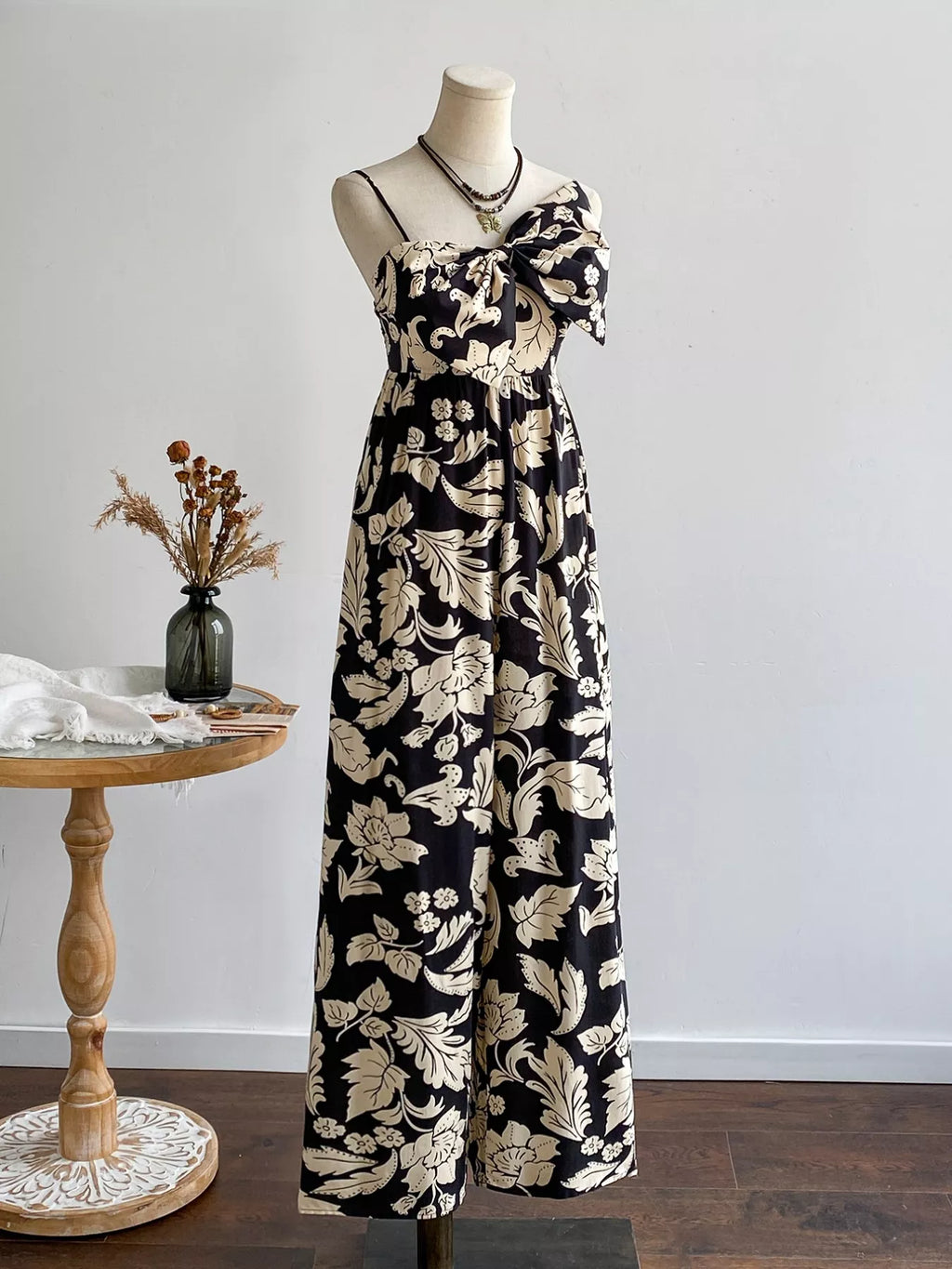 women's floral print bowknot wide leg jumpsuit - extra view