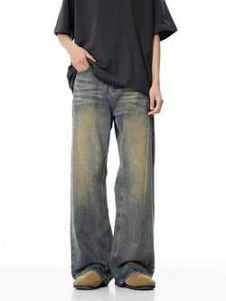 men's men's full size vintage wash wide leg jeans plus size - front view