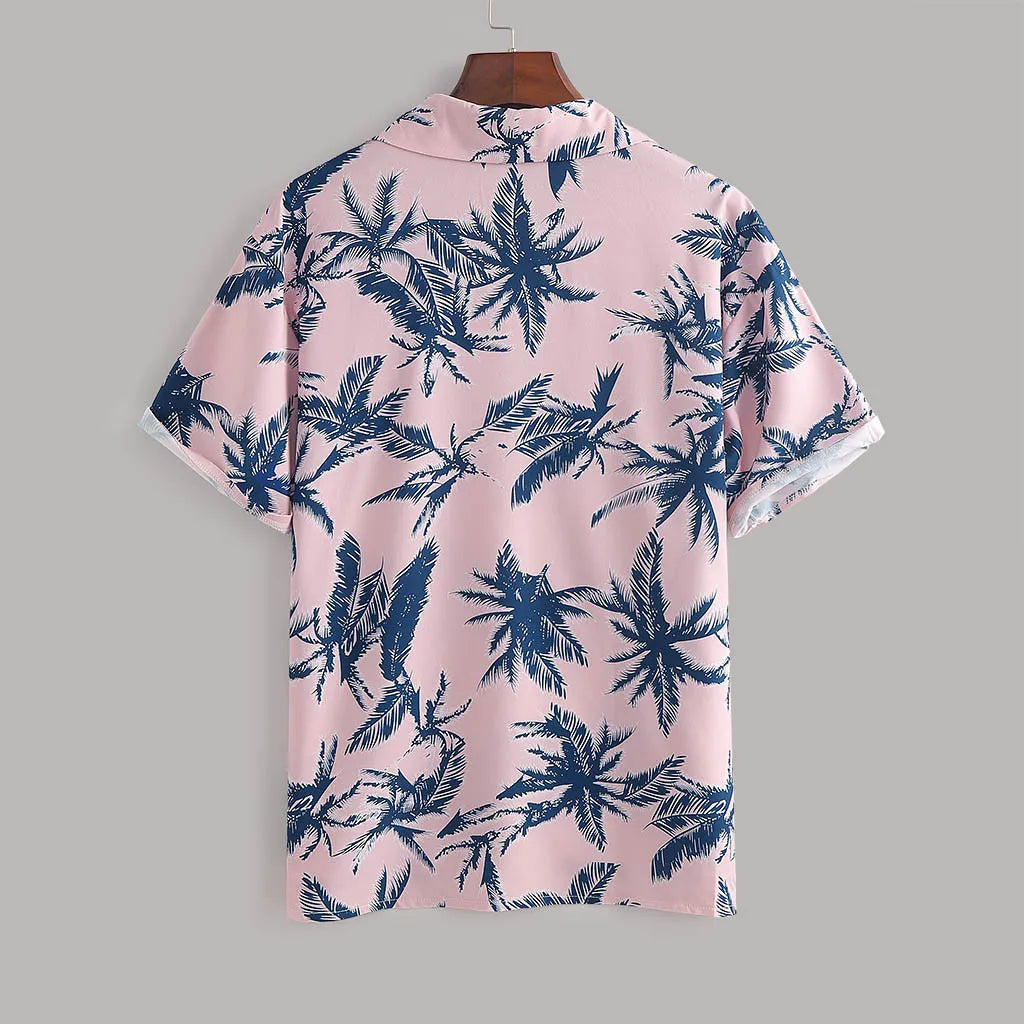 men's men's full size tropical print hawaiian style top and shorts set plus size - additional angle